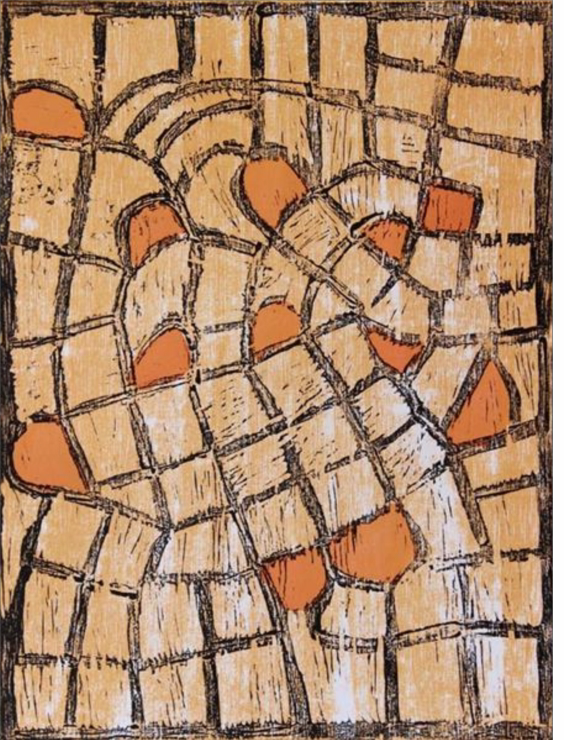Nellie Coulthard, Ngura Ananyi. 2014 Woodblock. Ed 2/10 40 x 30 cm. $200 (unframed) $400 (framed)