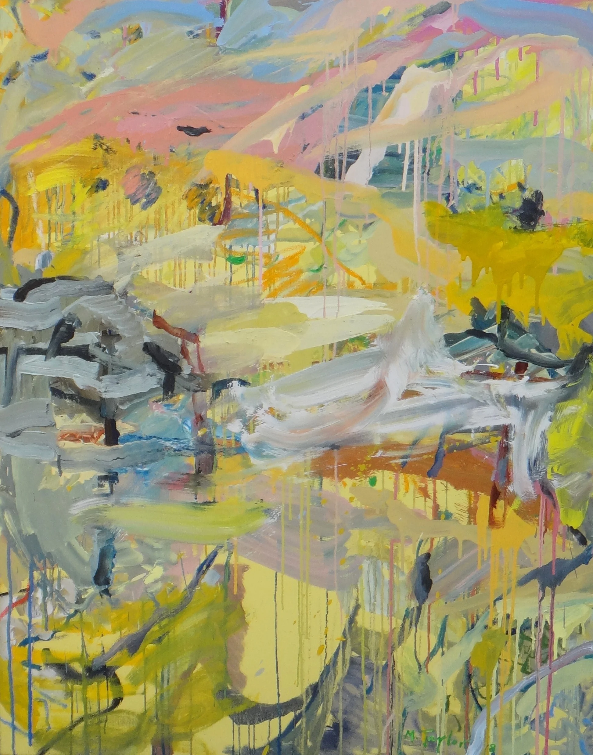 Yellow gullies. 2018. oil and oil stick on canvas.122 x 96 cm. $8,000