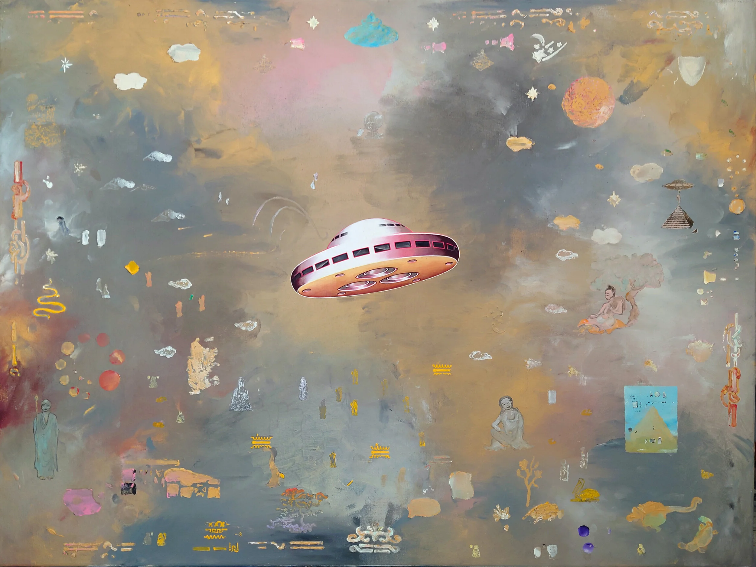 Pink Ufo. 2020 (with Daniel Bogunovic) acrylic on linen 75 x 100 cm $5,000