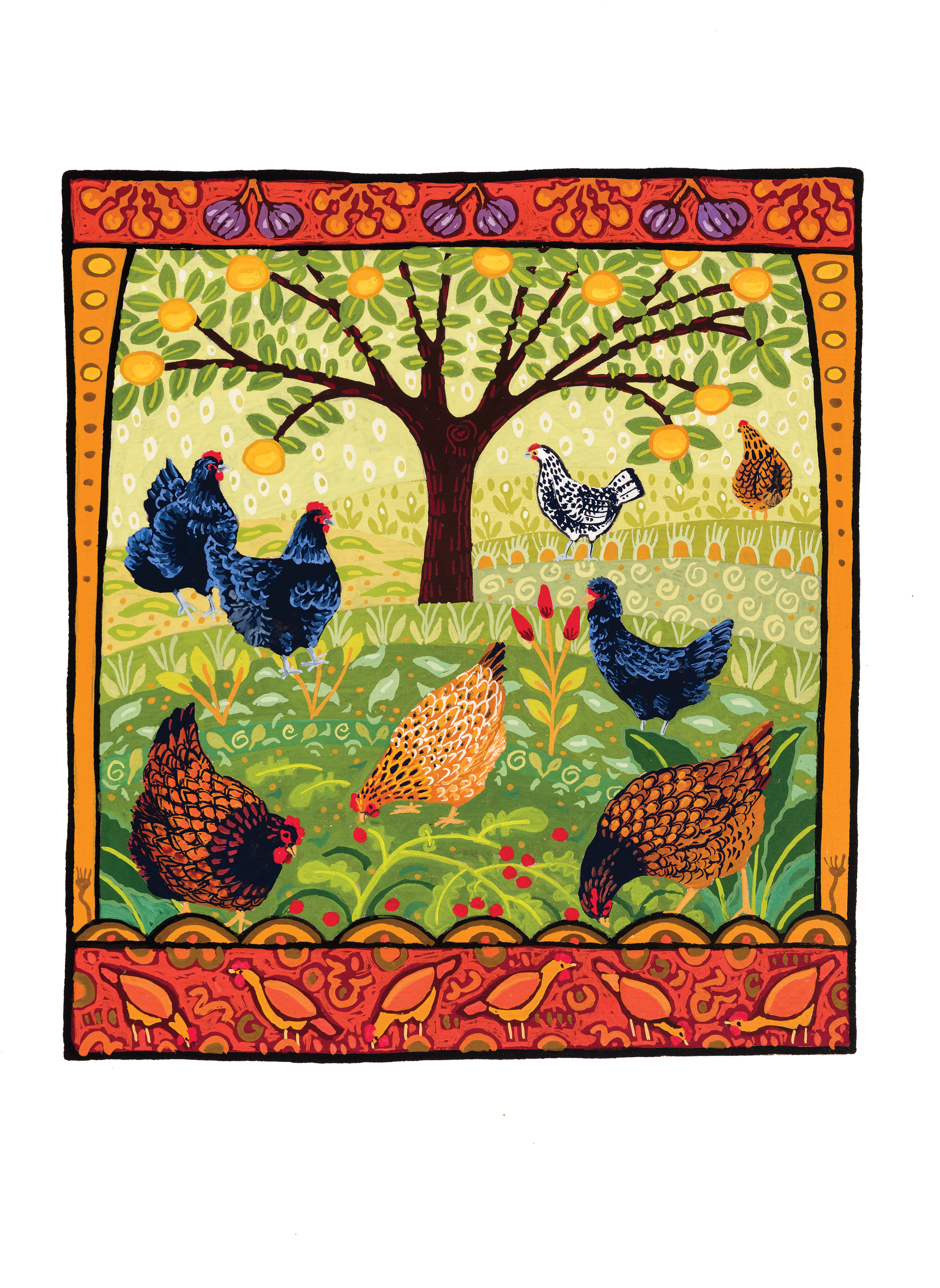 SOLD  Chickens.  2025  18.5 x 16.5 cm