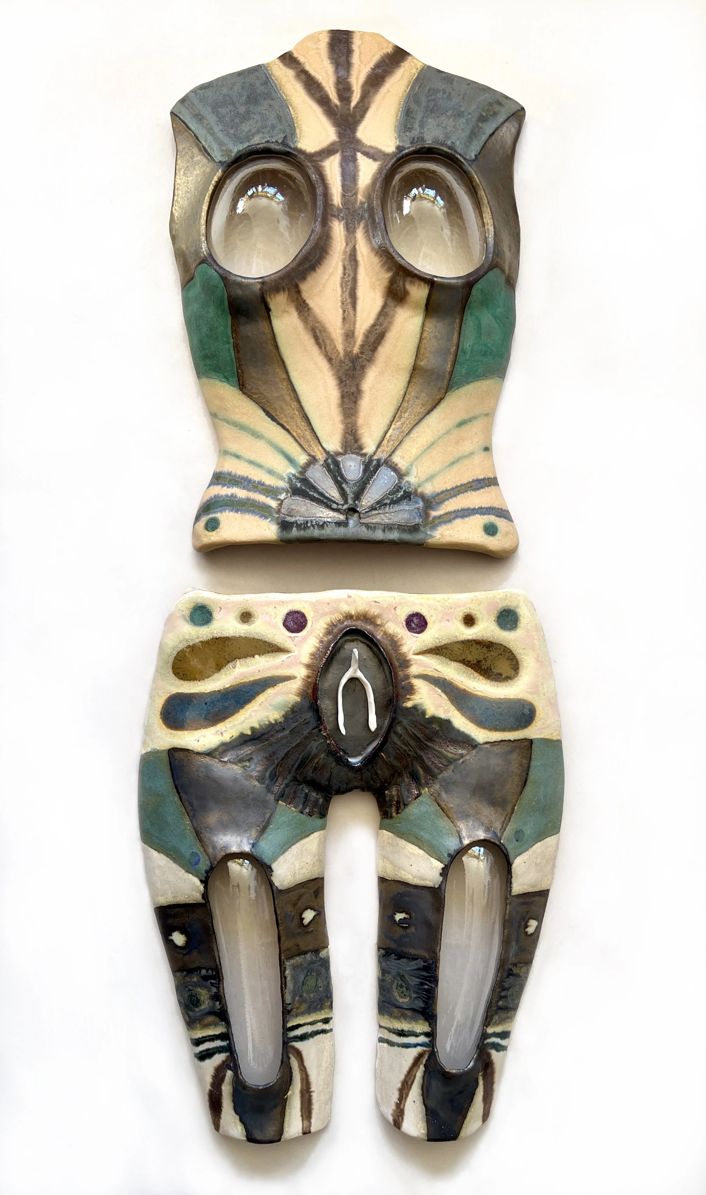Armor,
ceramic and kiln-formed glass, 
35 x 15 x 4 inches, 2026
