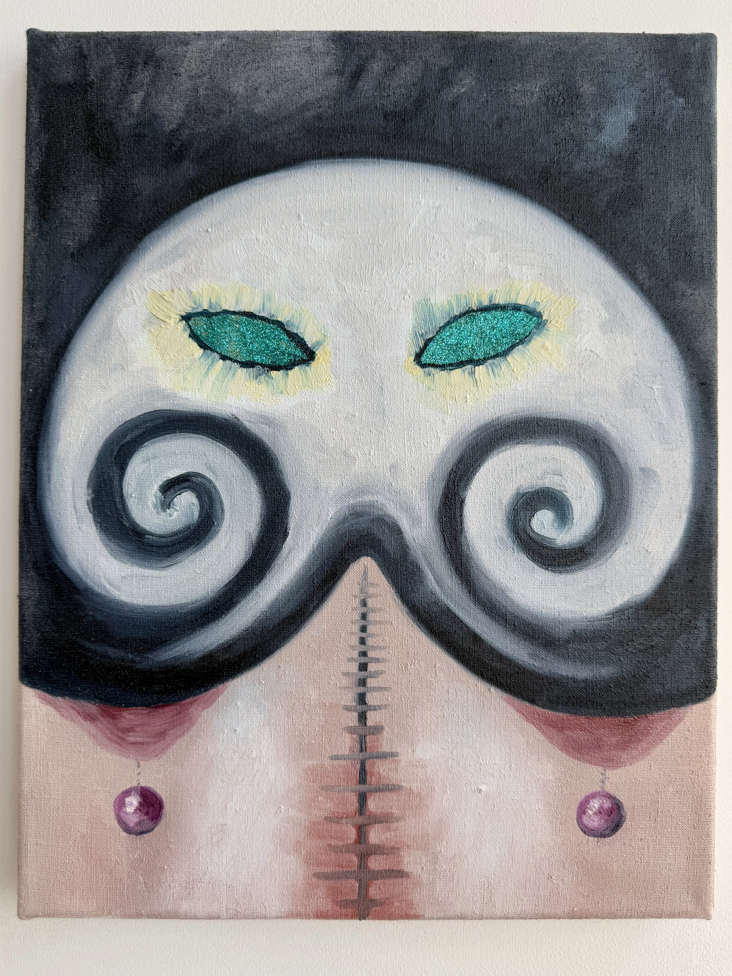 Sometimes I scare myself
oil and glitter on linen, 8 x 10 in