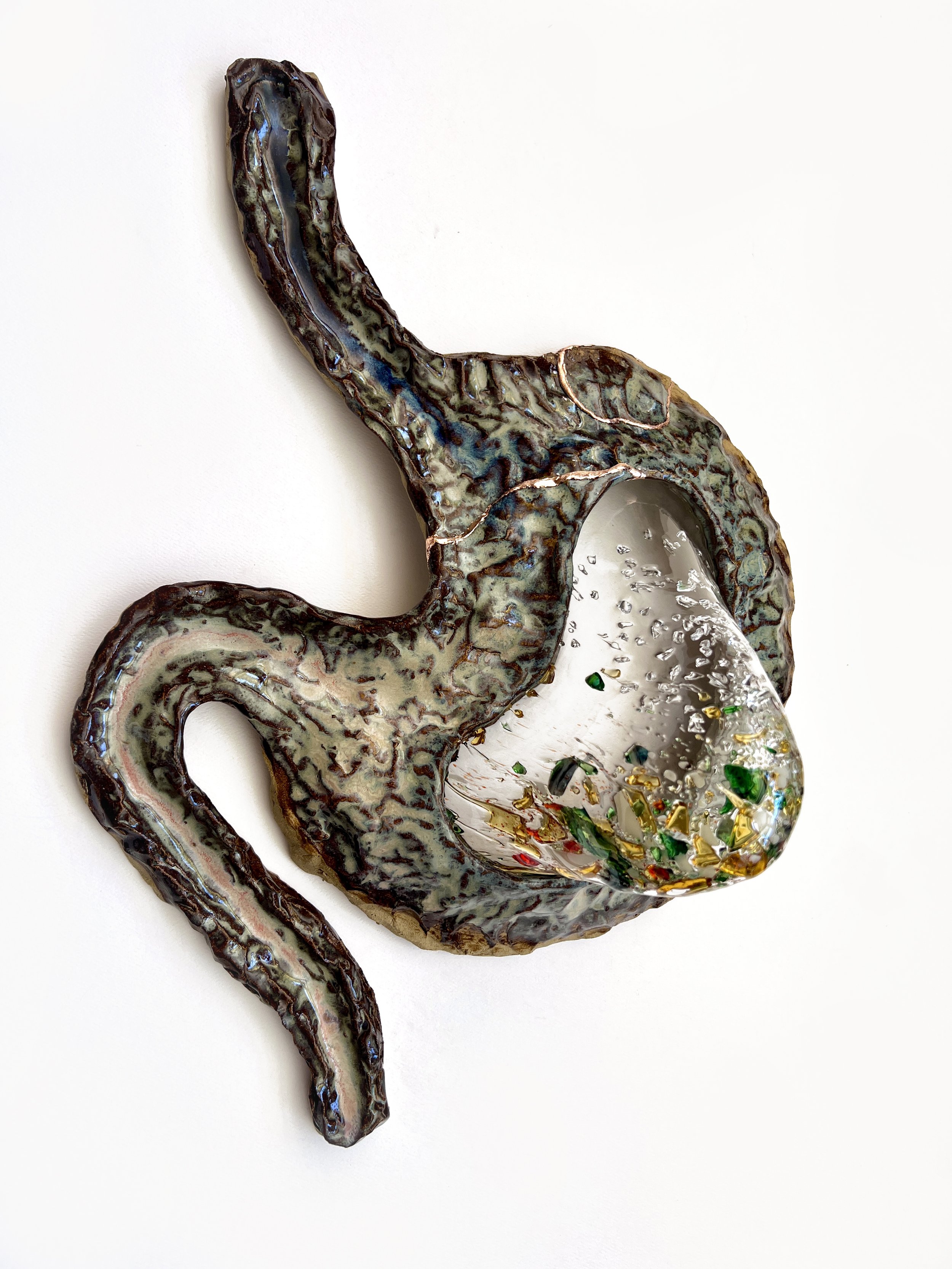 Rollercoaster Stomach,
Ceramic, glass, copper leaf
17 x 13 x 7 inches
2026
 
