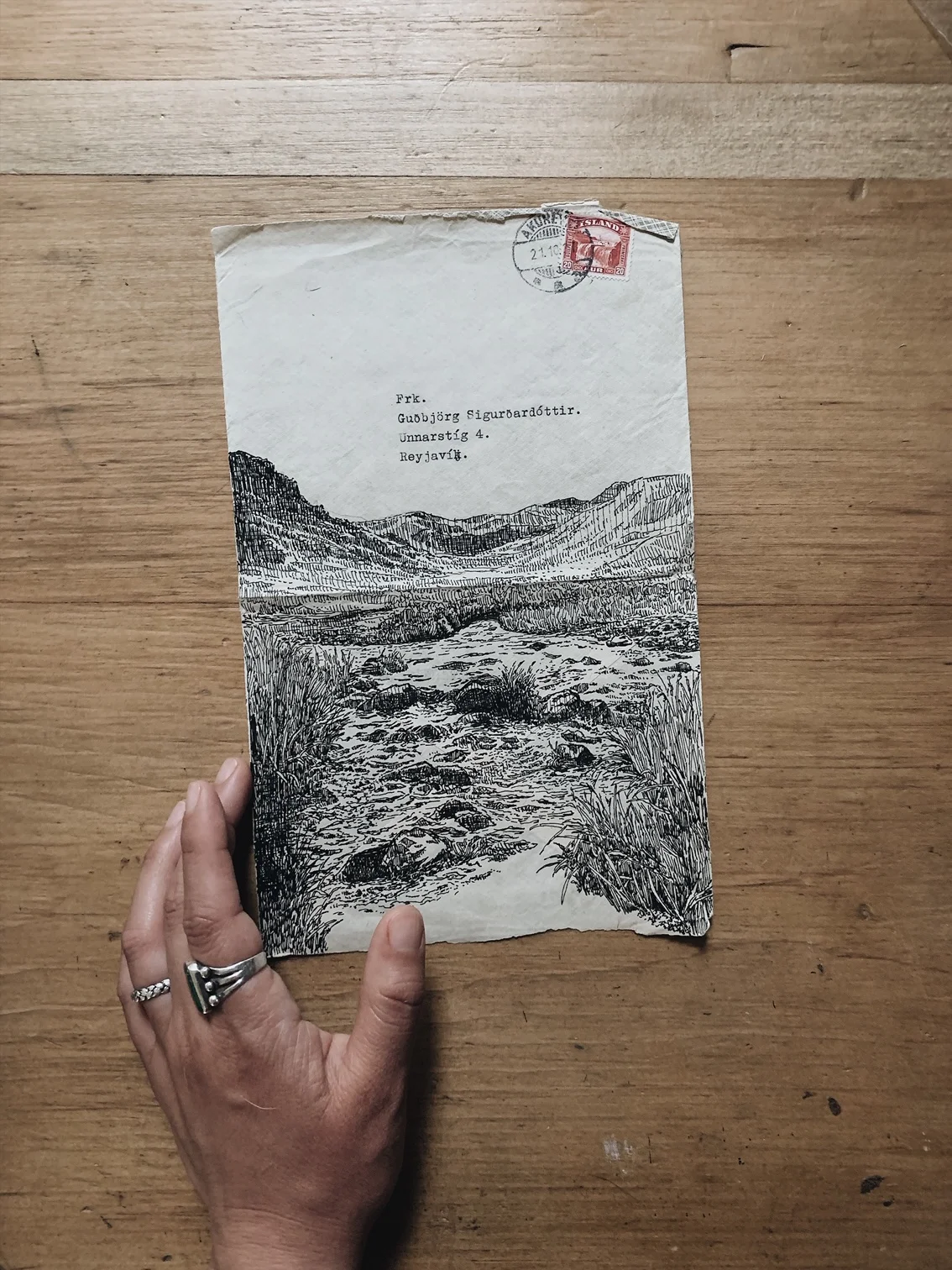 Iceland Envelope Drawing - Reykjadalur