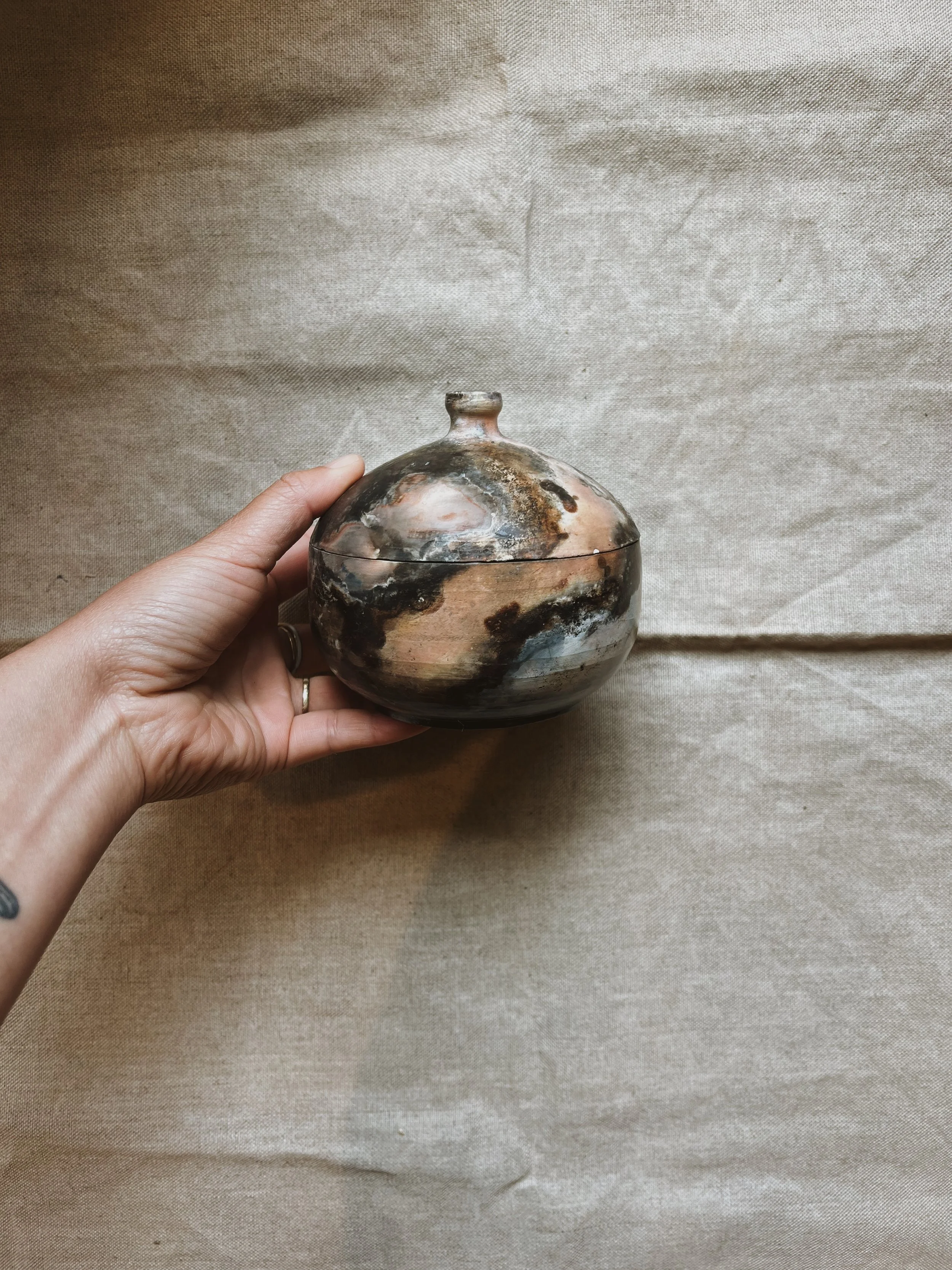 Pit Fired Lidded Form #1