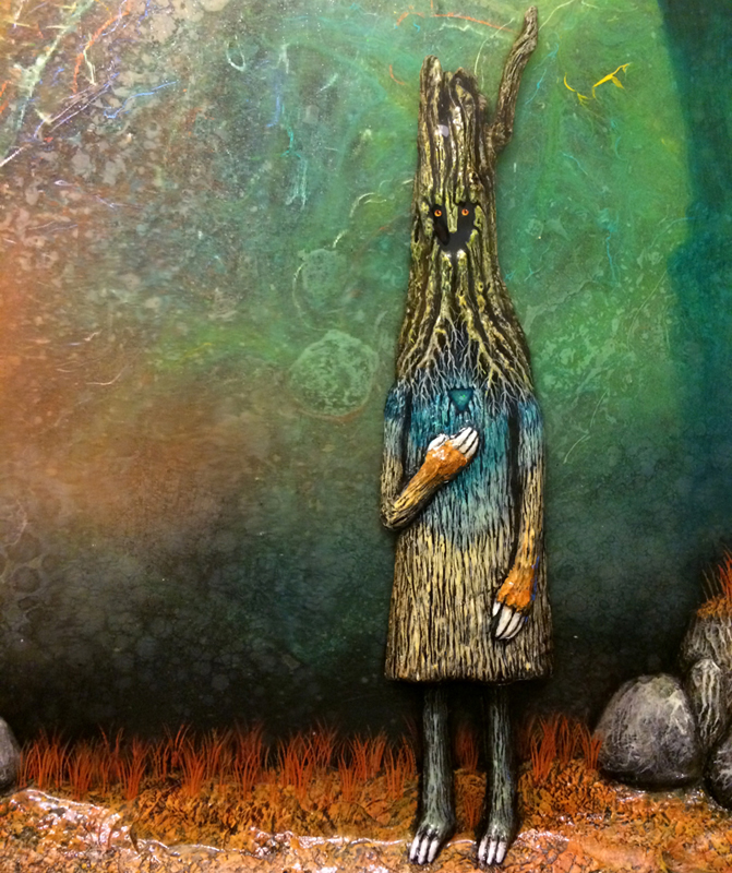 With another light coat of resin over the character, I finished the nose piece and added even more little details... which is the best part. I can lose myself for hours in this part. The grass is also starting to shape up. The next step in this is to add the forest spirit that he will be conjuring. 