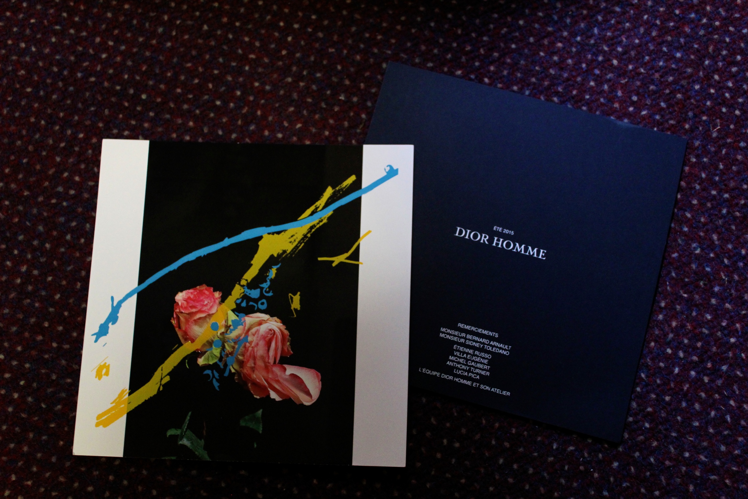 The invitation 'Dried Roses' (Left) and the card (Right) placed on my seat