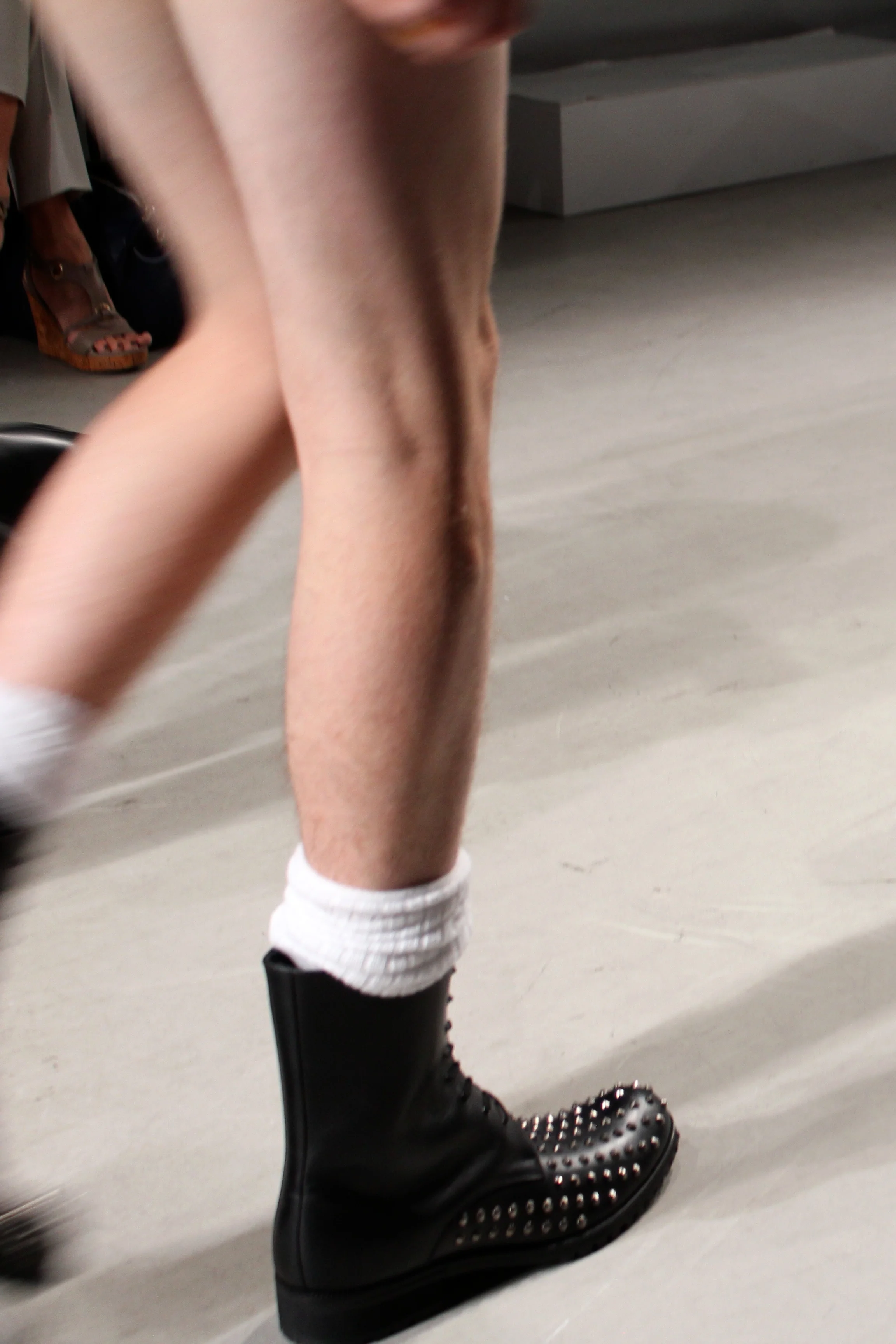 Studded boots with white knee socks