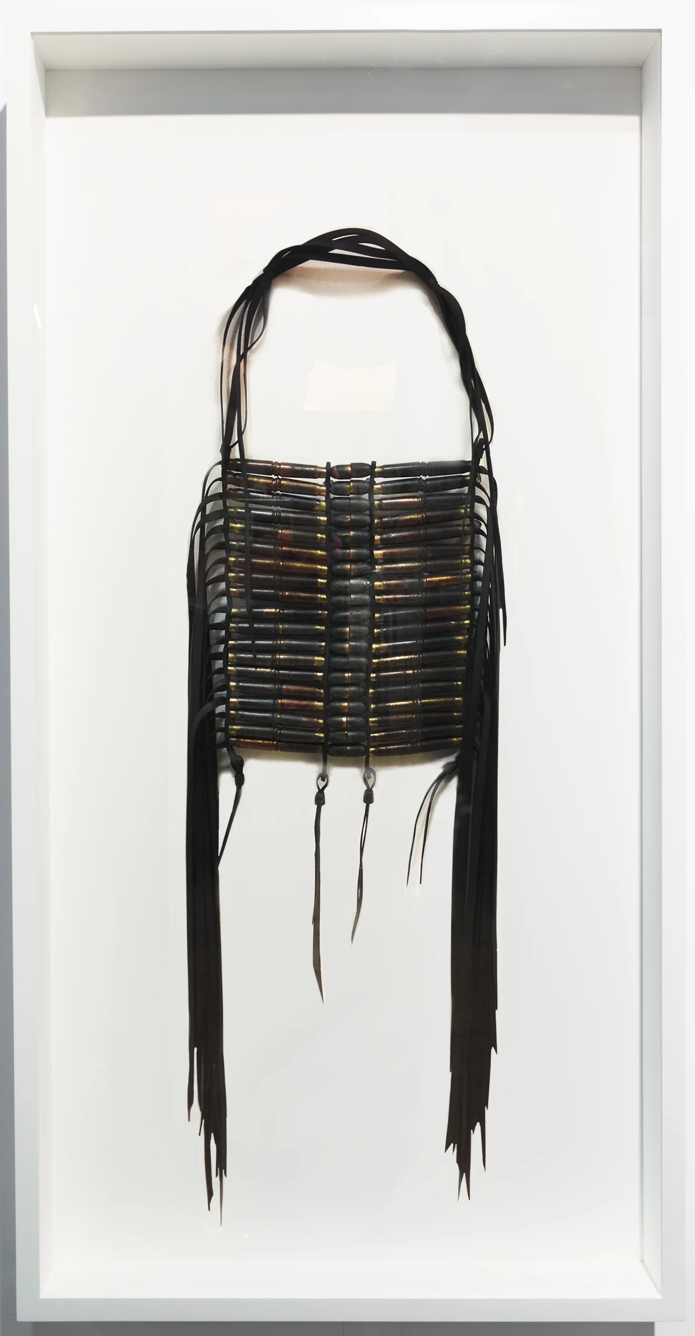 Dave Cole-Breastplate-2013-Military Surplus Gasketing, Butyl Rubber, Military Cartridges, Recovered Projectiles-41x21x3.75-framed.jpg