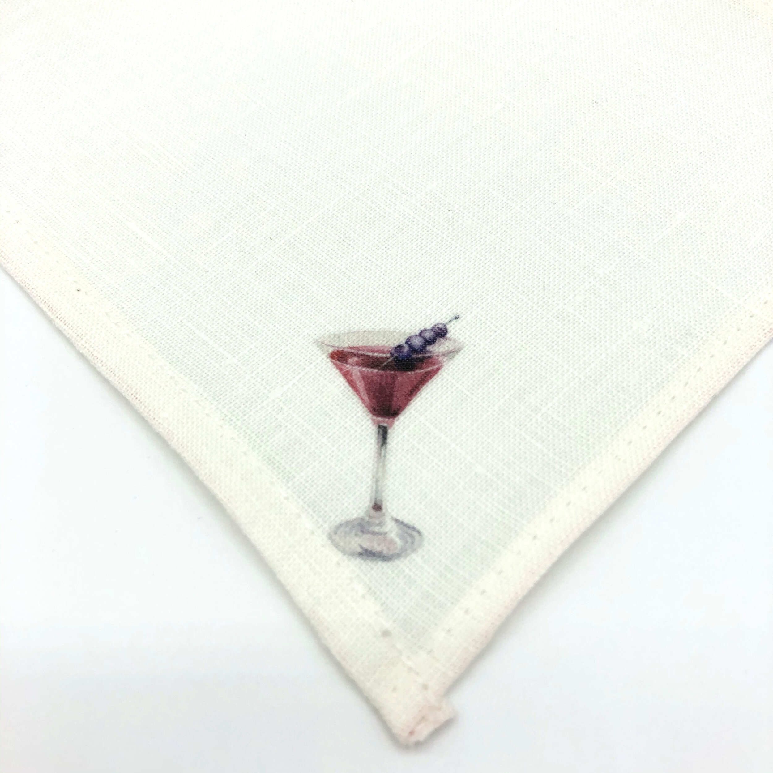 Set of 8 Handmade Linen Cocktail Napkins with Martini Illustration