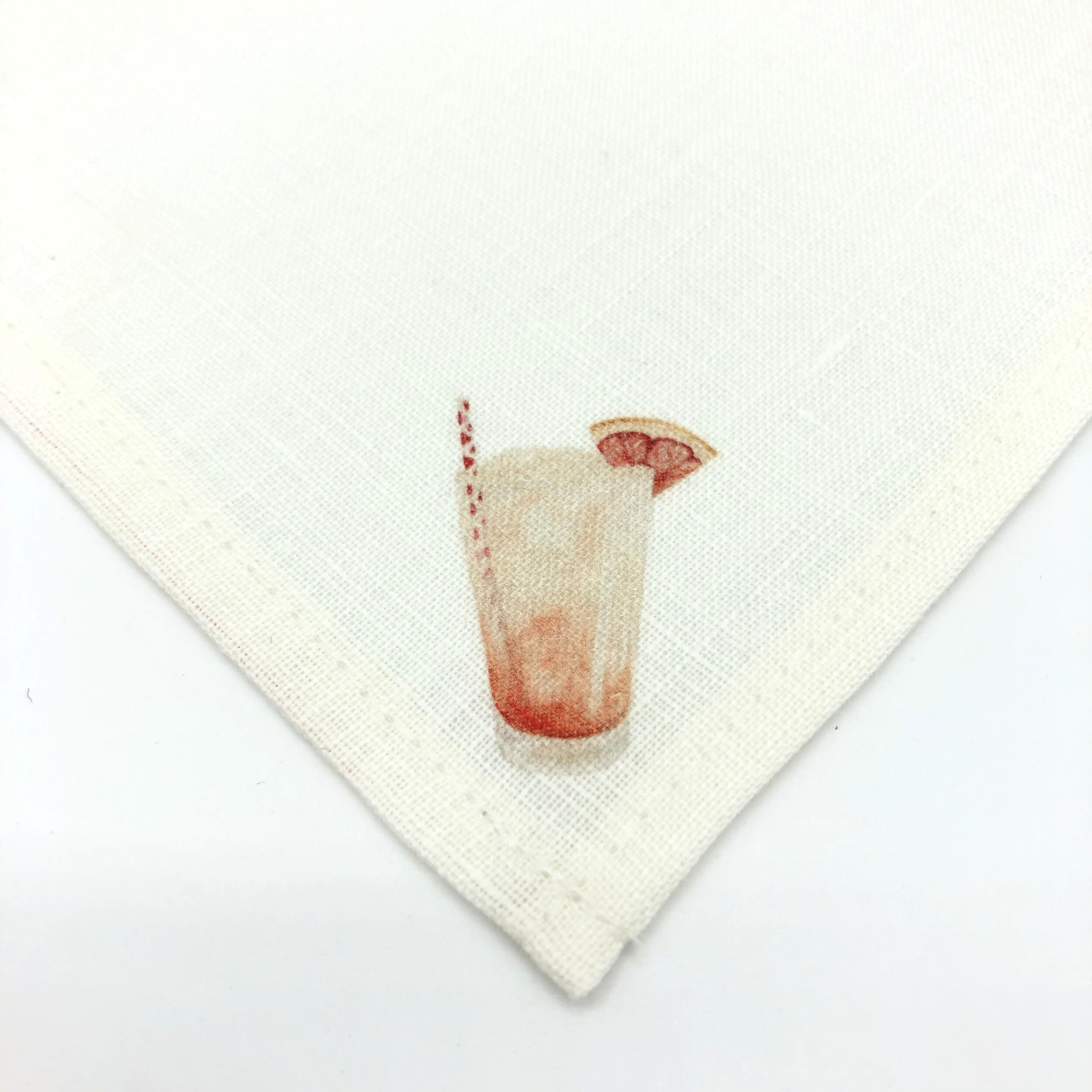 Set of 8 Handmade Linen Cocktail Napkins with Paloma Illustration