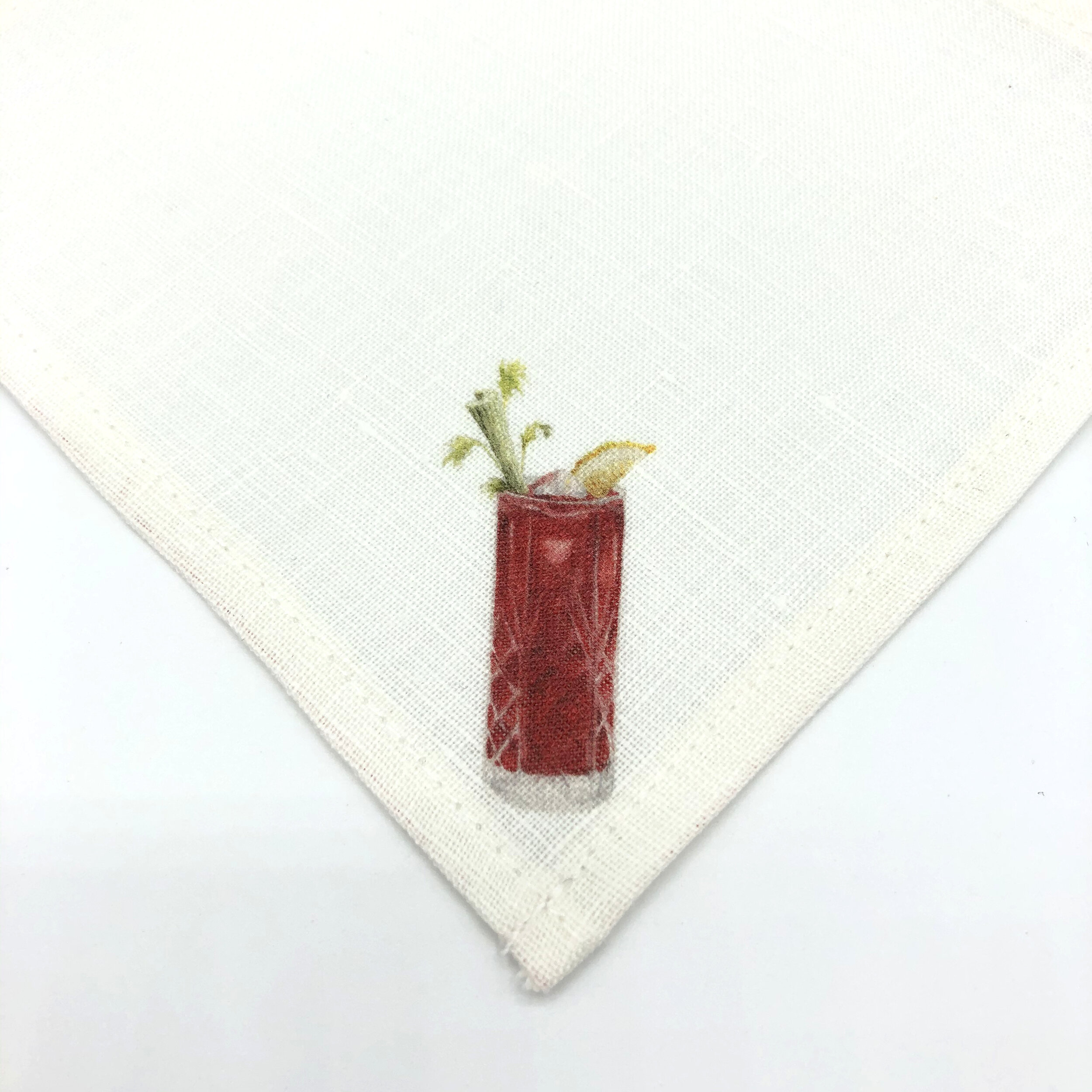 Set of 8 Handmade Linen Cocktail Napkins with Bloody Mary Illustration
