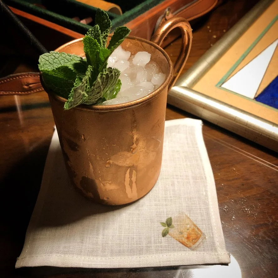 Set of 8 Handmade Linen Cocktail Napkins with Mint Julep Illustration