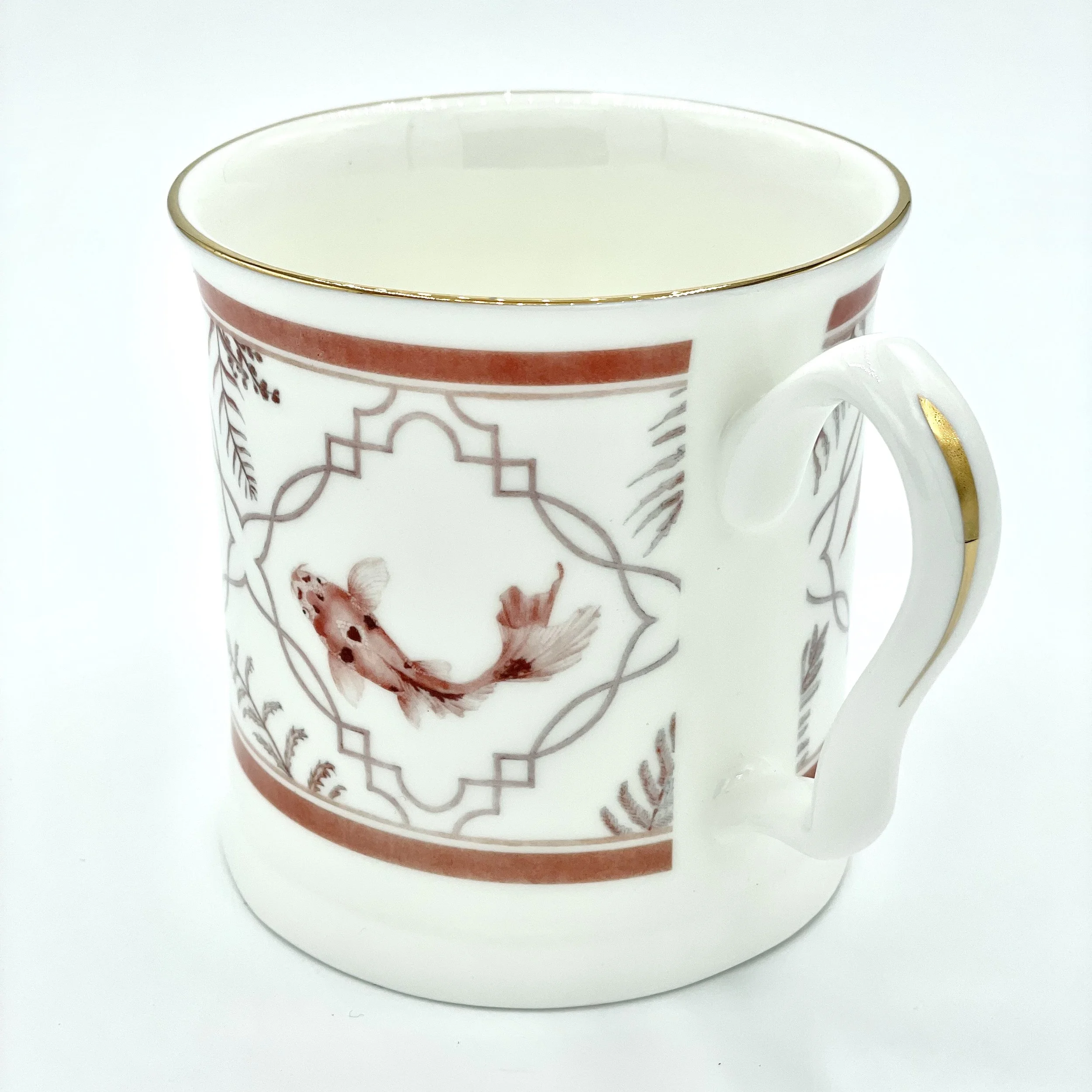 Fine Bone China Koi Mug handmade in Britain with watercolour design and 24kt gold rim