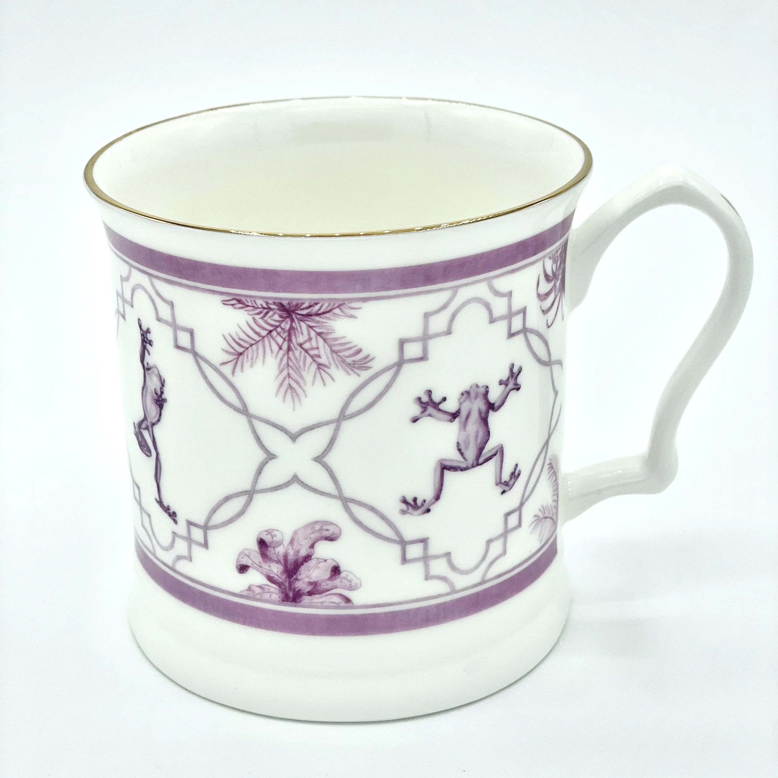 Fine Bone China Frog Animal Pattern Mug handmade in Britain with watercolour design and 24kt gold rim