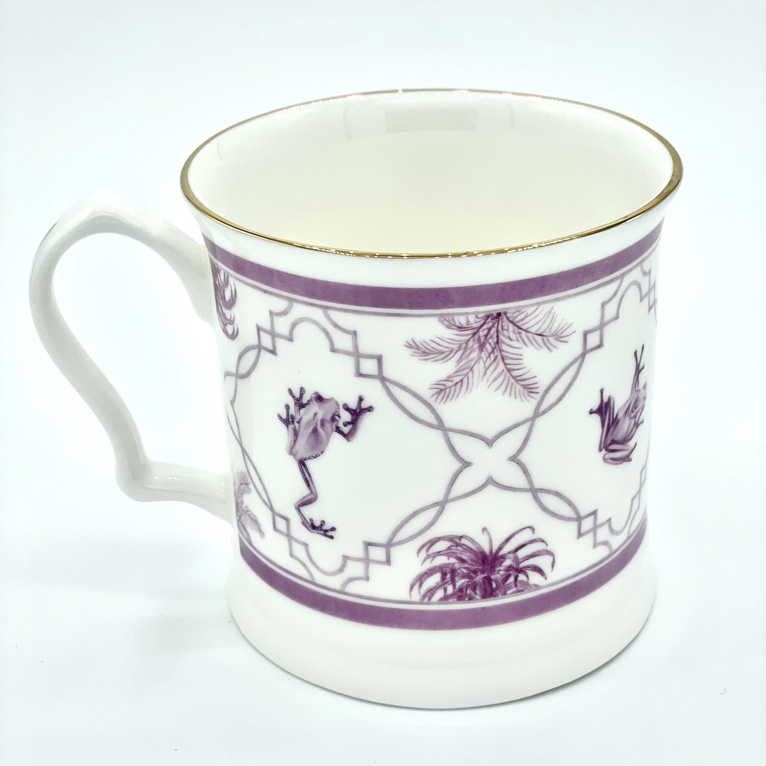 Fine Bone China Frog Animal Pattern Mug handmade in Britain with watercolour design and 24kt gold rim