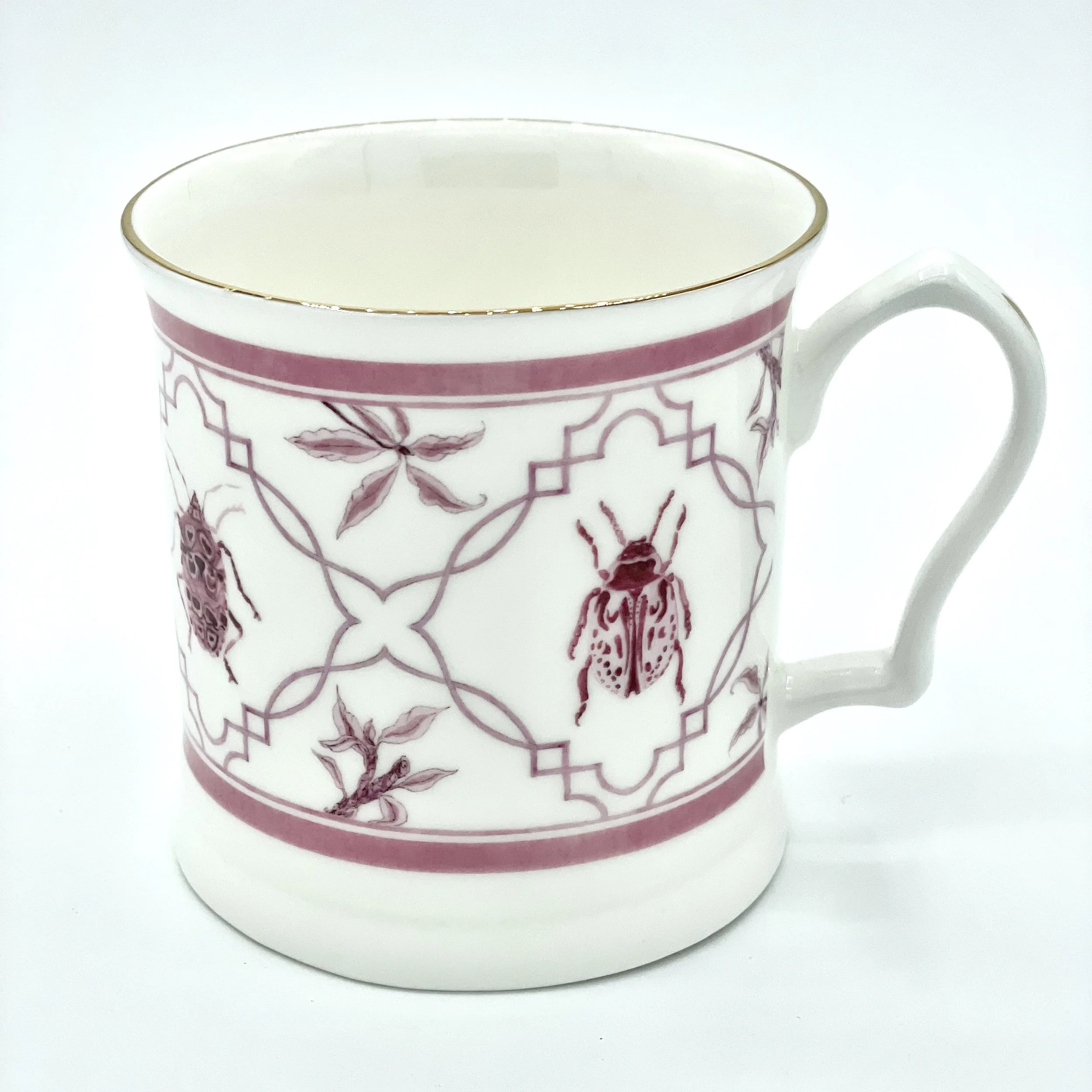 Fine Bone China Bug Mug handmade in Britain with watercolour design and 24kt gold rim