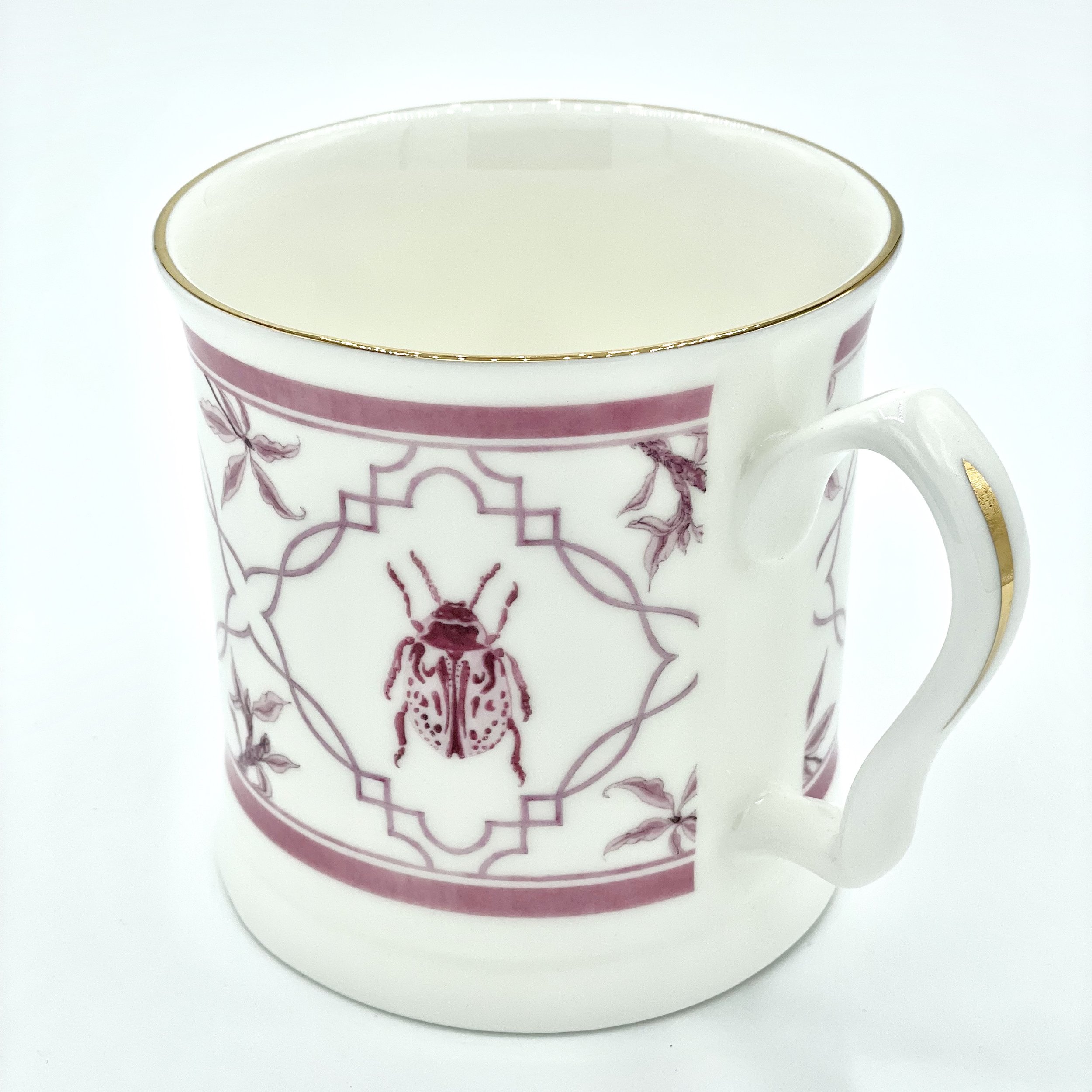 Fine Bone China Bug Mug handmade in Britain with watercolour design and 24kt gold rim
