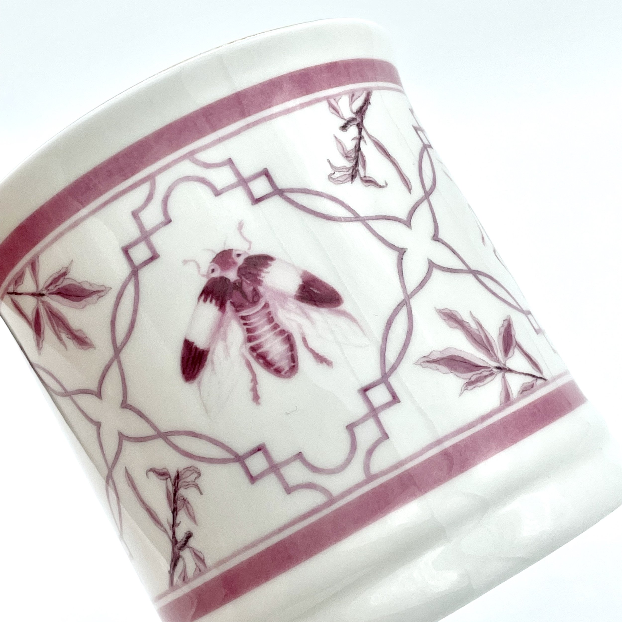 Fine Bone China Bug Mug handmade in Britain with watercolour design and 24kt gold rim