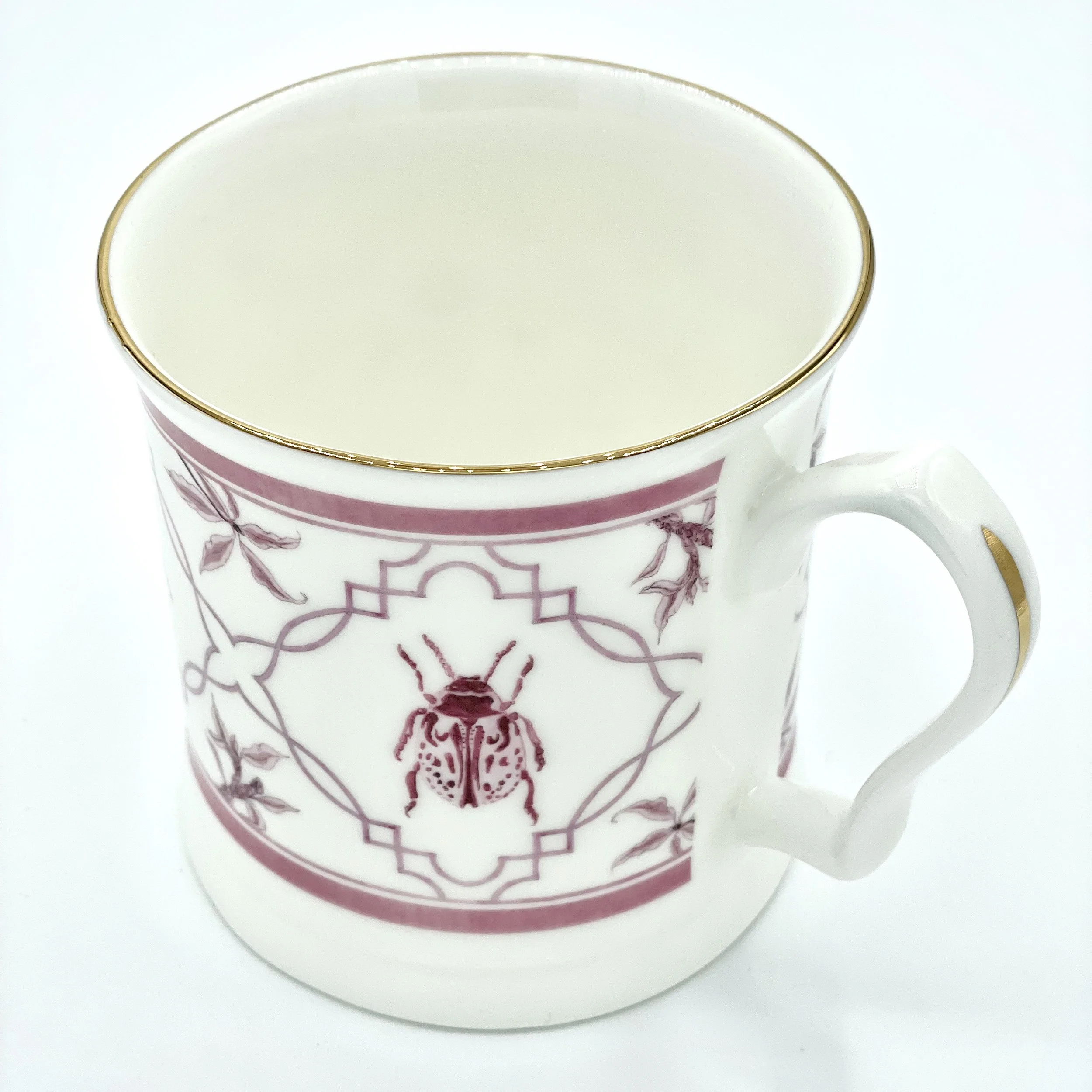 Fine Bone China Bug Mug handmade in Britain with watercolour design and 24kt gold rim