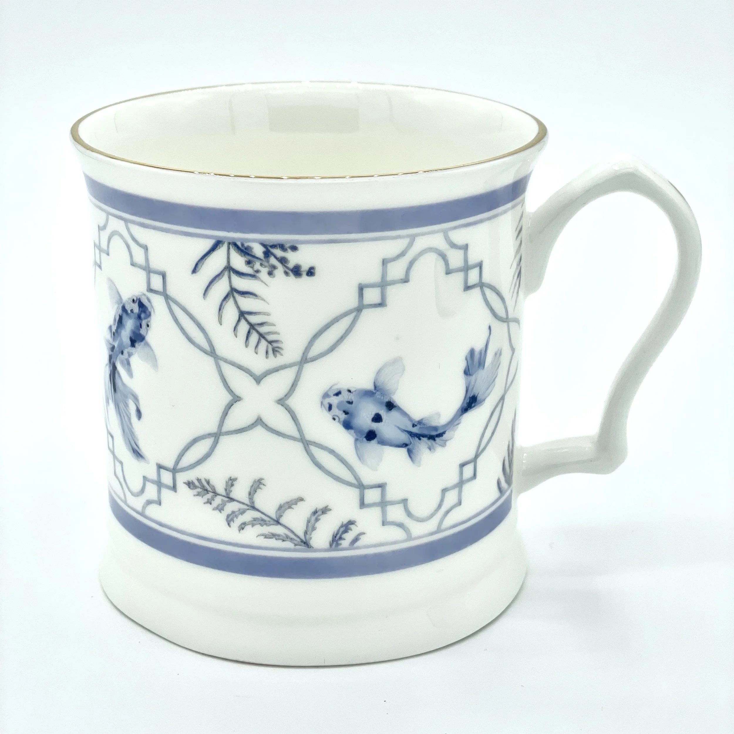 Fine Bone China Koi Mug handmade in Britain with watercolour design and 24kt gold rim
