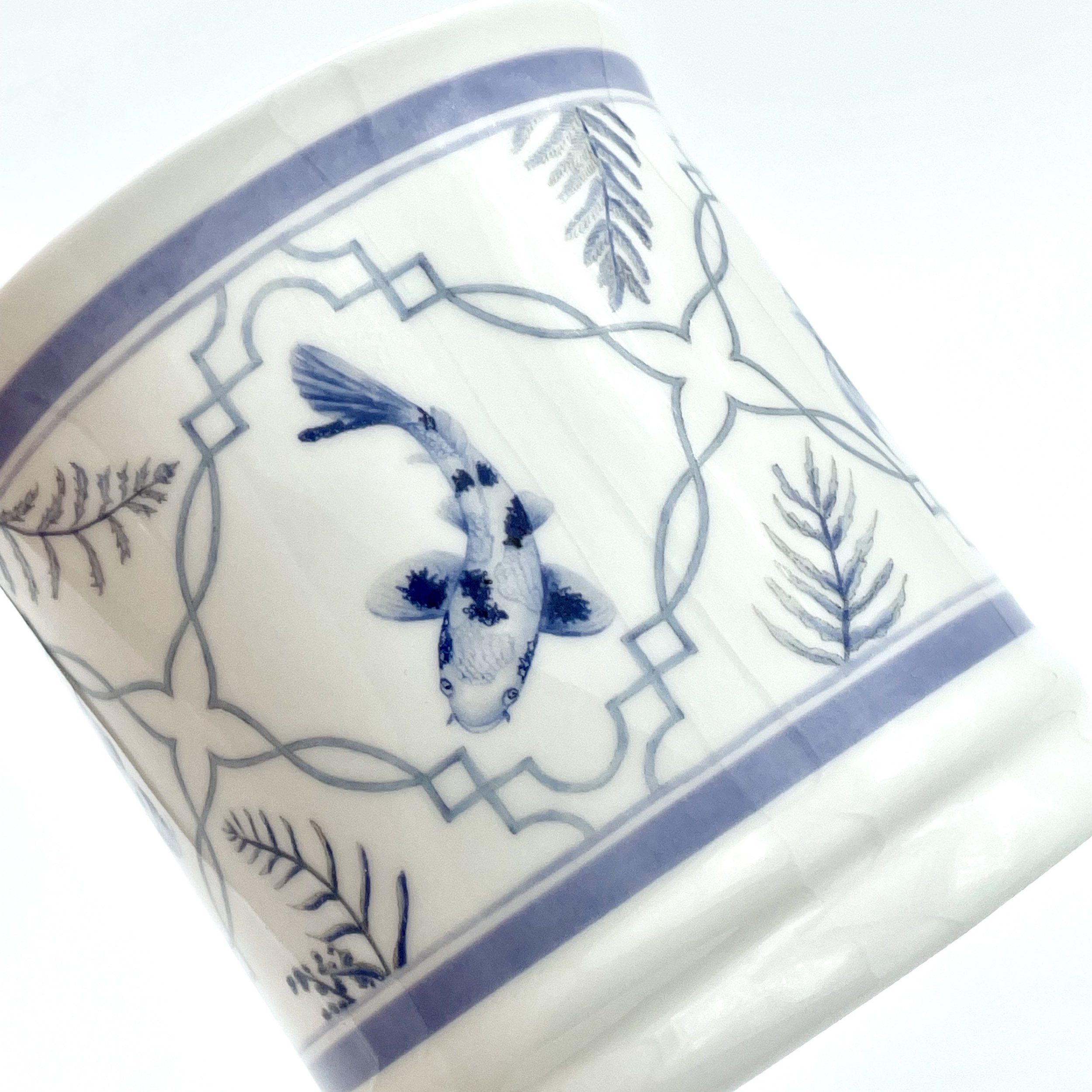 Fine Bone China Koi Mug handmade in Britain with watercolour design and 24kt gold rim