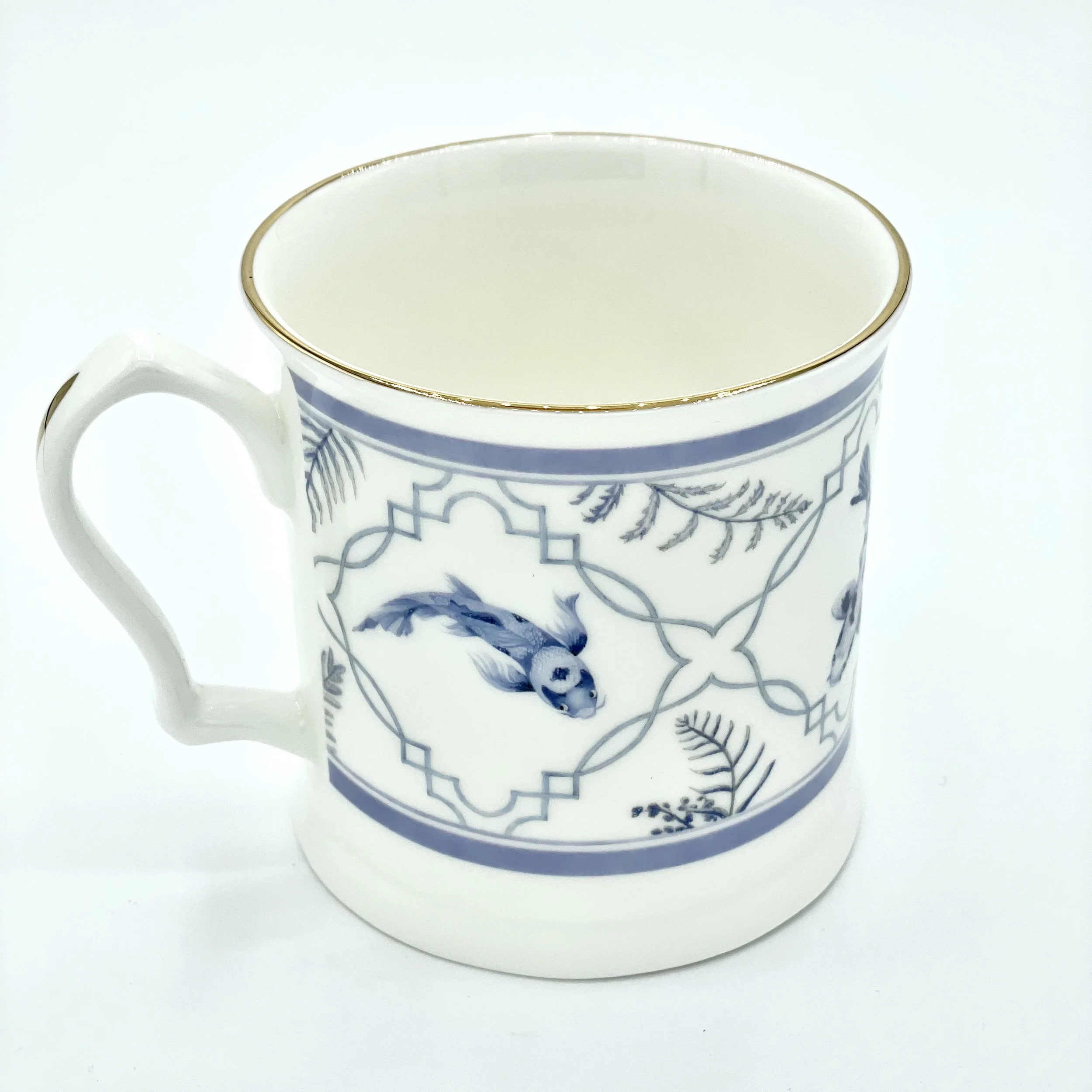 Fine Bone China Koi Mug handmade in Britain with watercolour design and 24kt gold rim