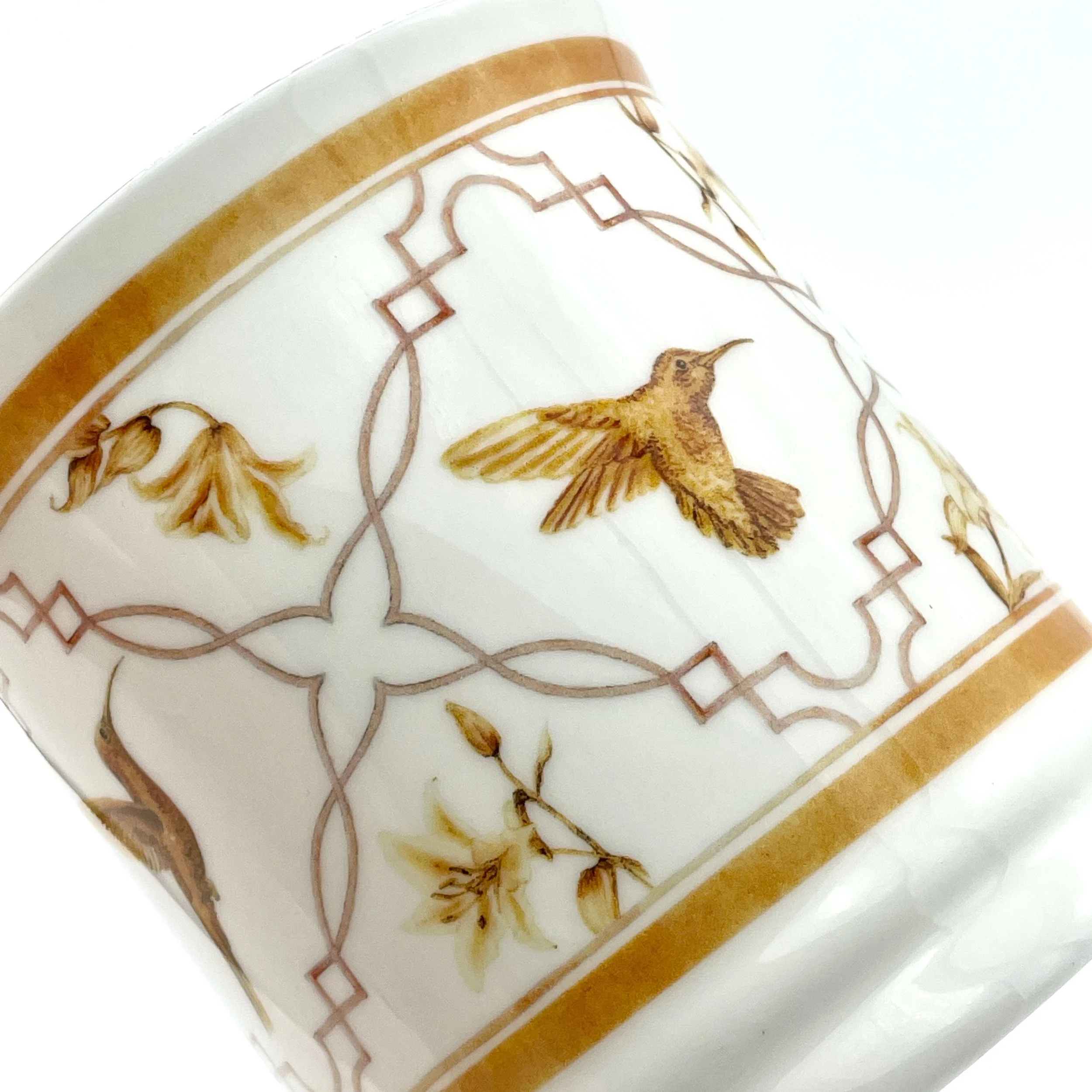 Fine Bone China Hummingbird Mug handmade in Britain with watercolour design and 24kt gold rim