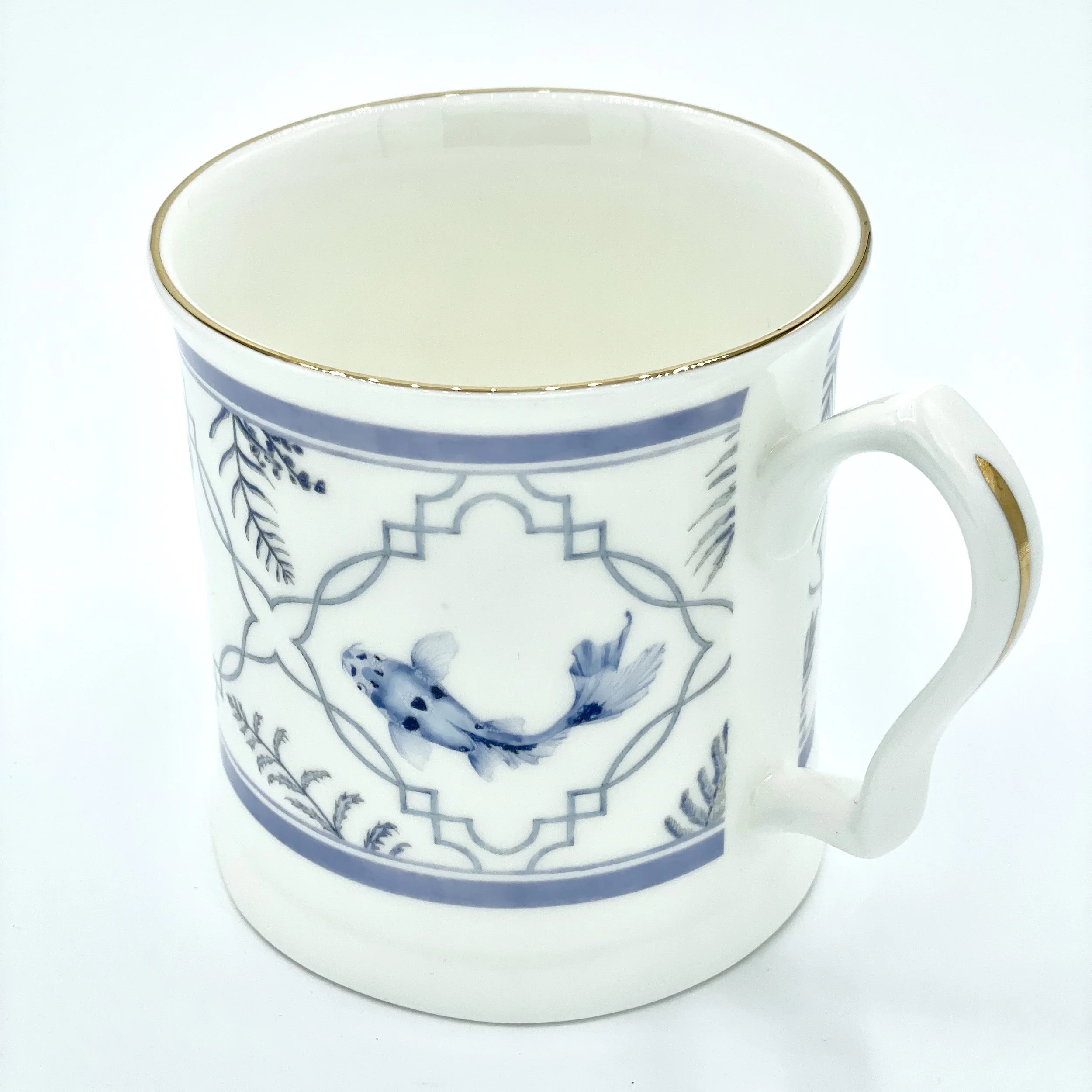 Fine Bone China Koi Mug handmade in Britain with watercolour design and 24kt gold rim