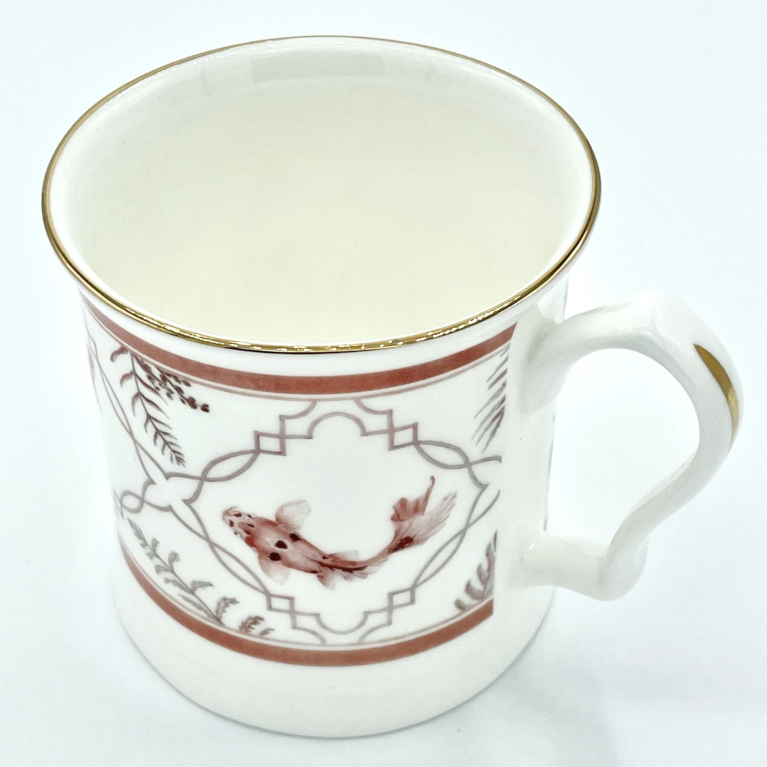 Fine Bone China Koi Mug handmade in Britain with watercolour design and 24kt gold rim