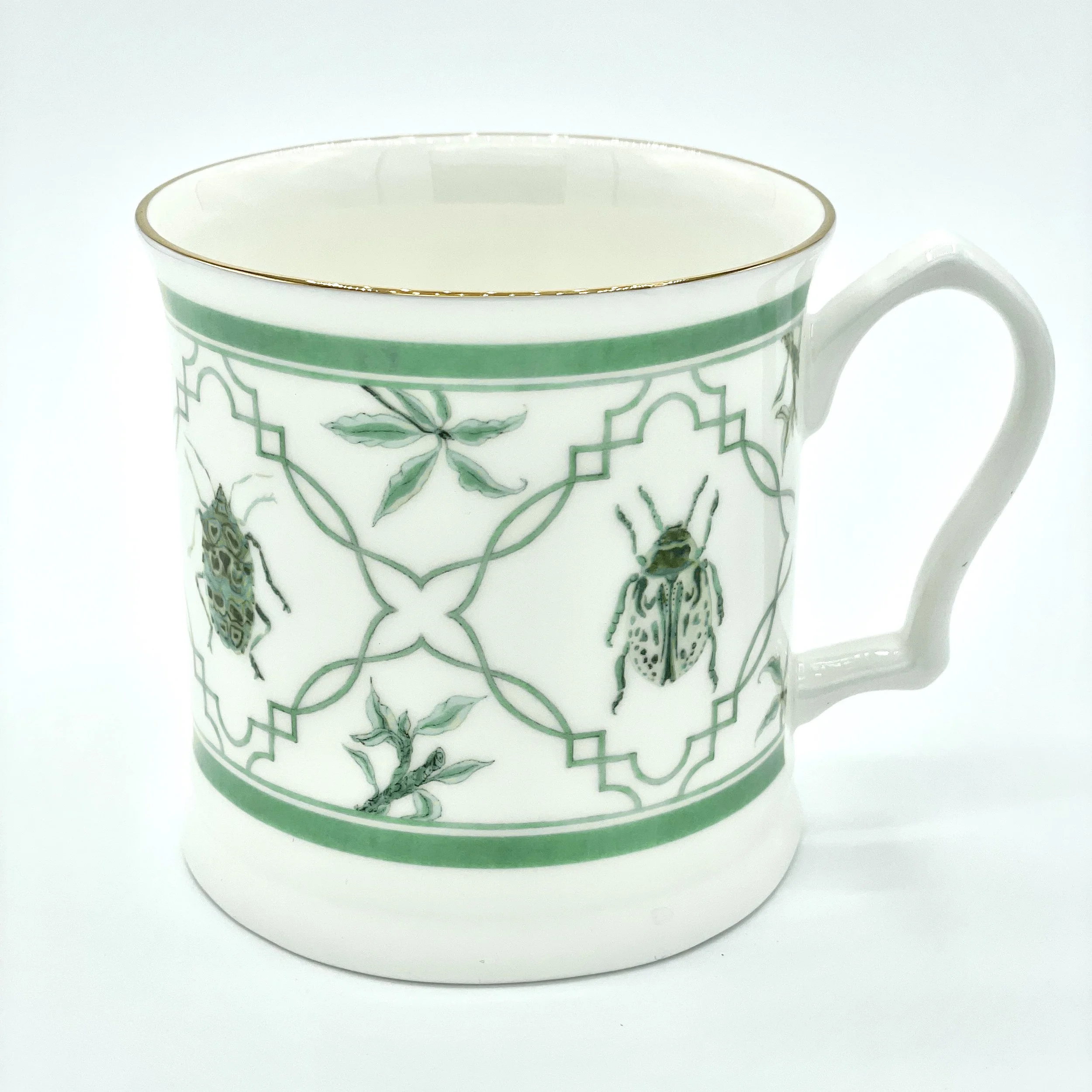 Fine Bone China Bug Mug handmade in Britain with watercolour design and 24kt gold rim