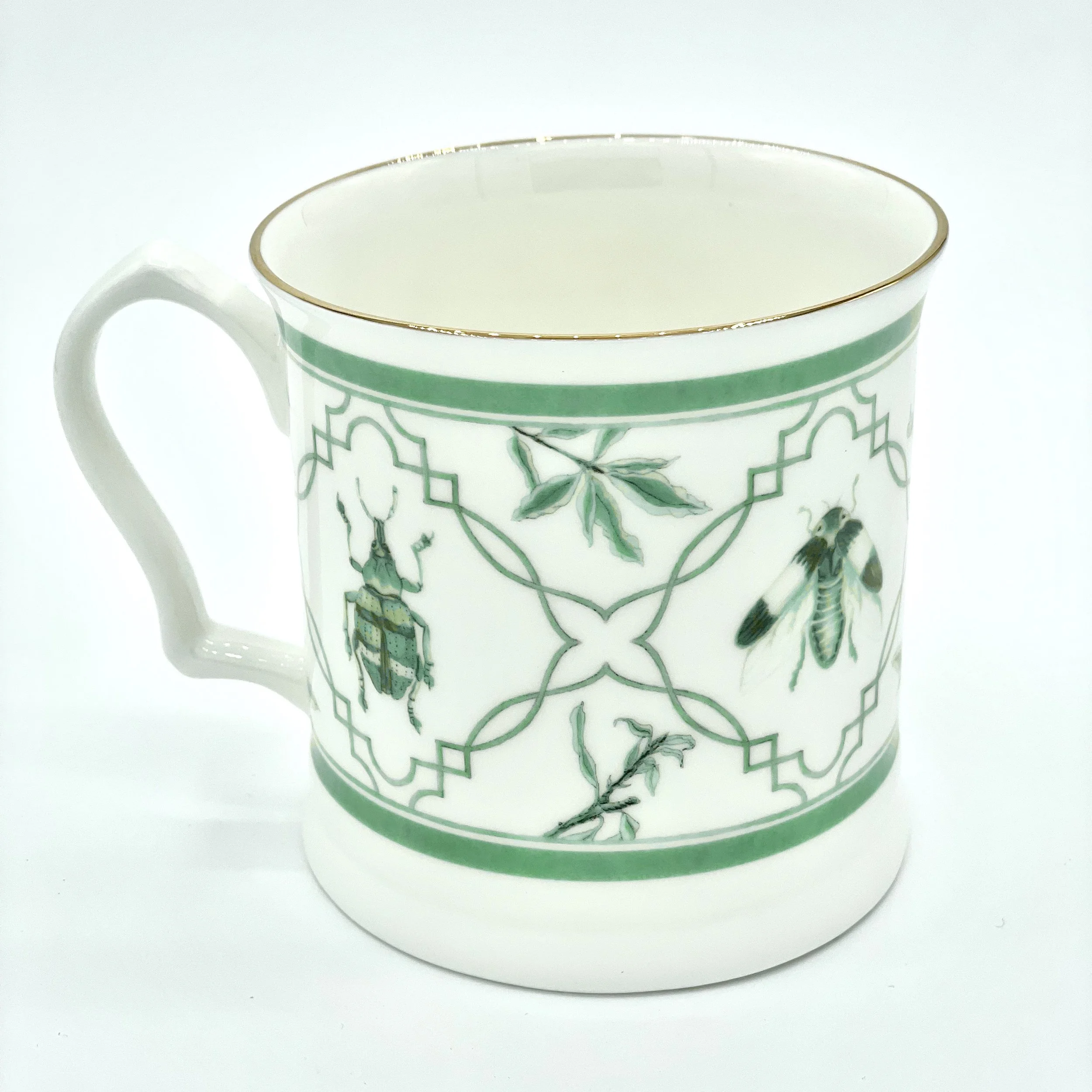Fine Bone China Bug Mug handmade in Britain with watercolour design and 24kt gold rim