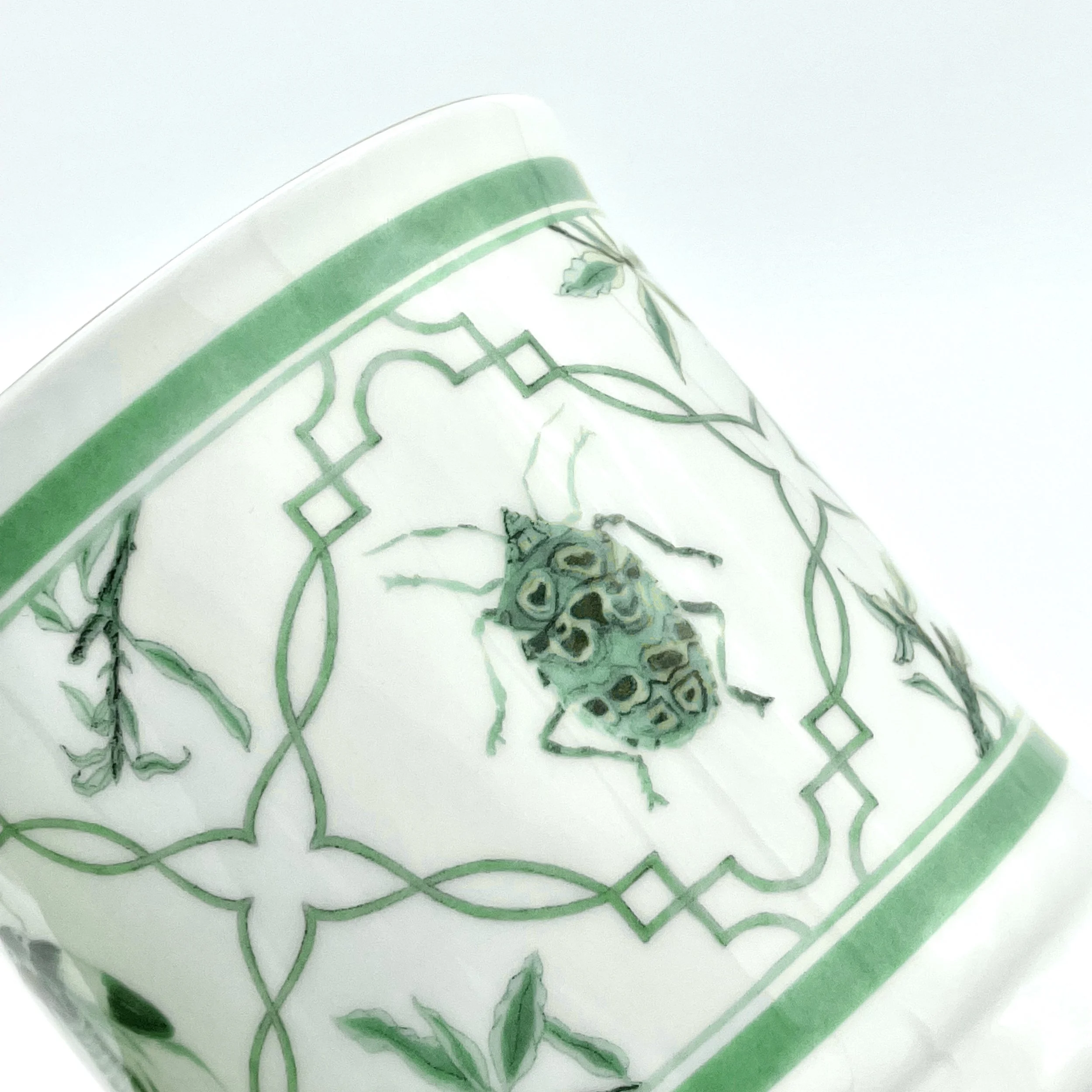 Fine Bone China Bug Mug handmade in Britain with watercolour design and 24kt gold rim