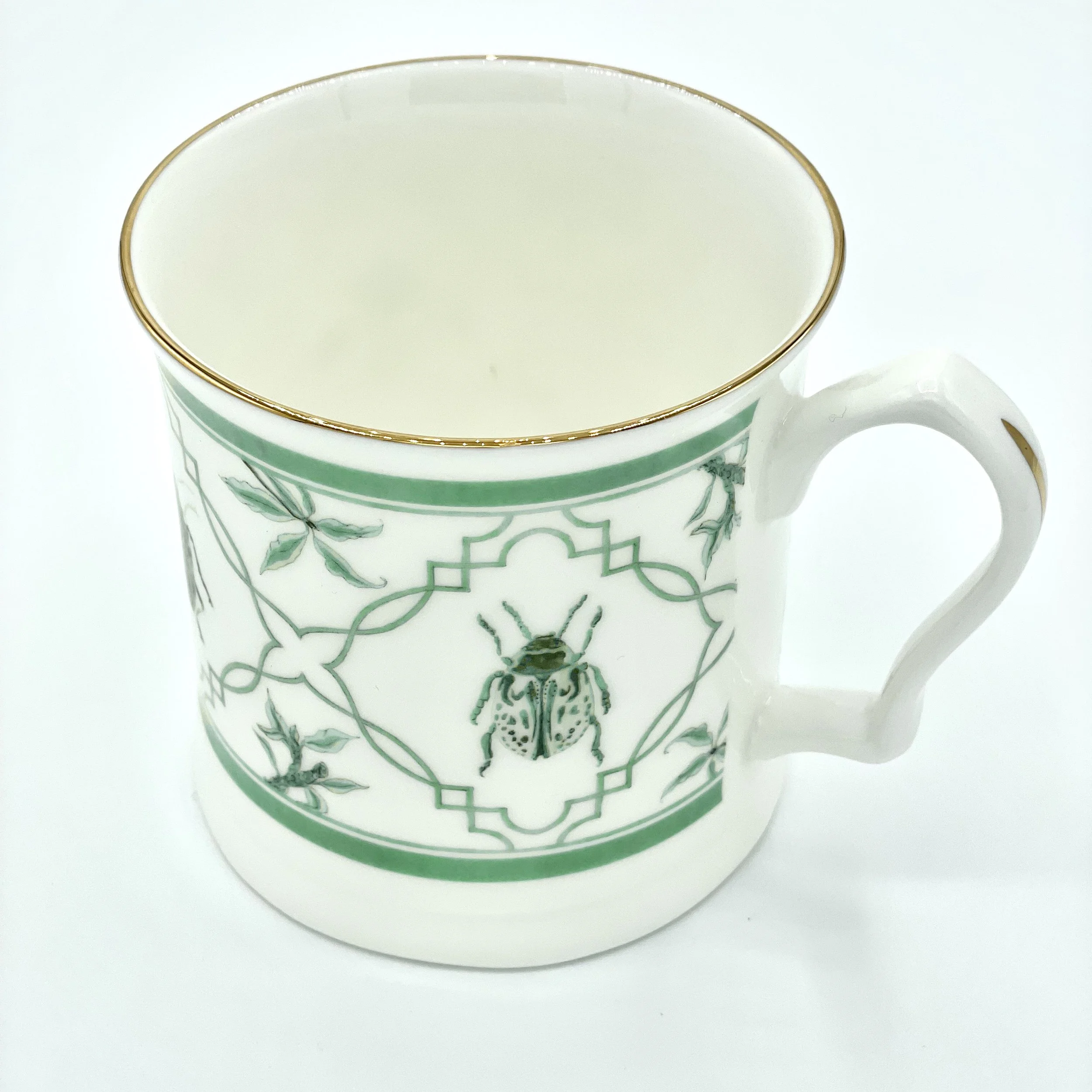 Fine Bone China Bug Mug handmade in Britain with watercolour design and 24kt gold rim