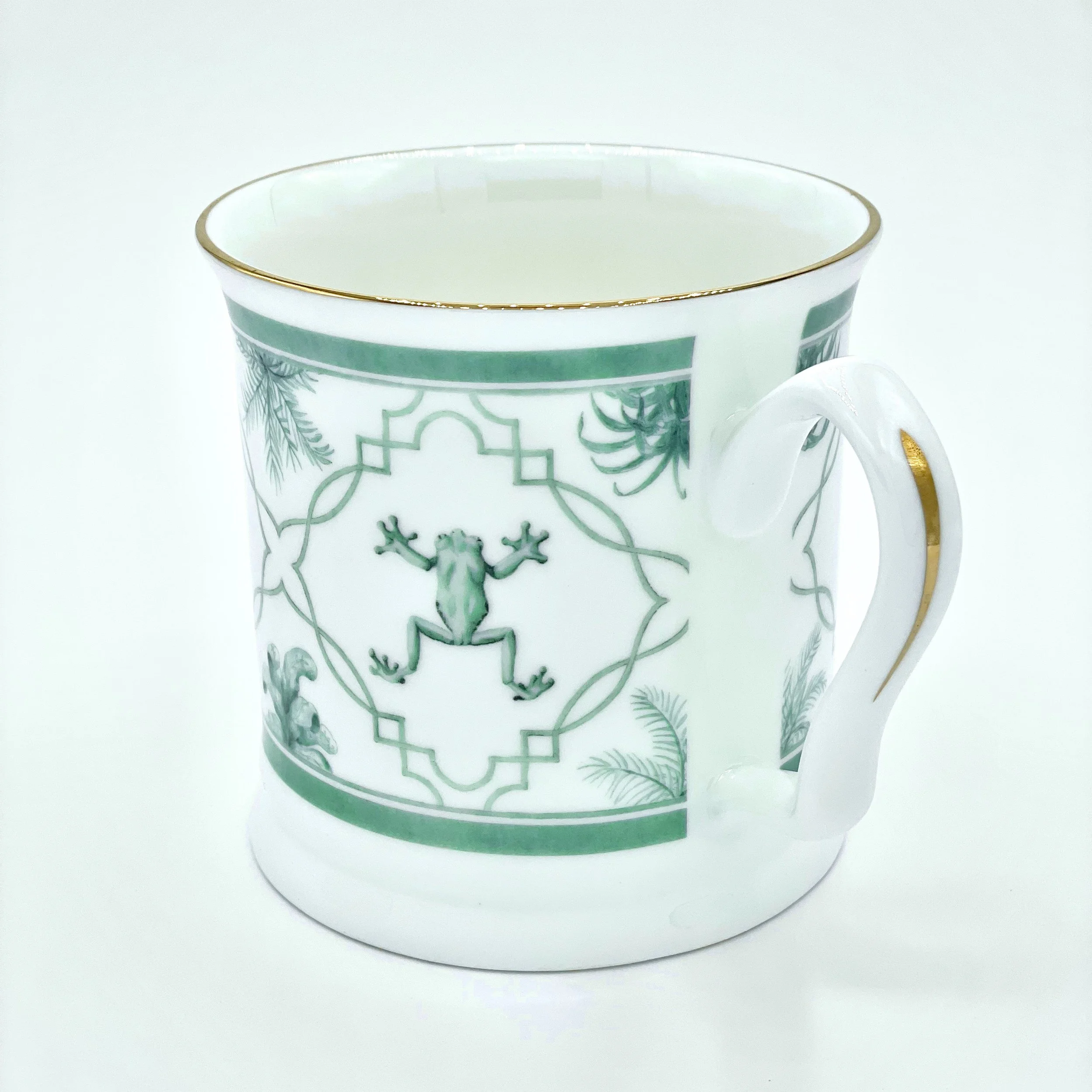 Fine Bone China Frog Animal Pattern Mug handmade in Britain with watercolour design and 24kt gold rim