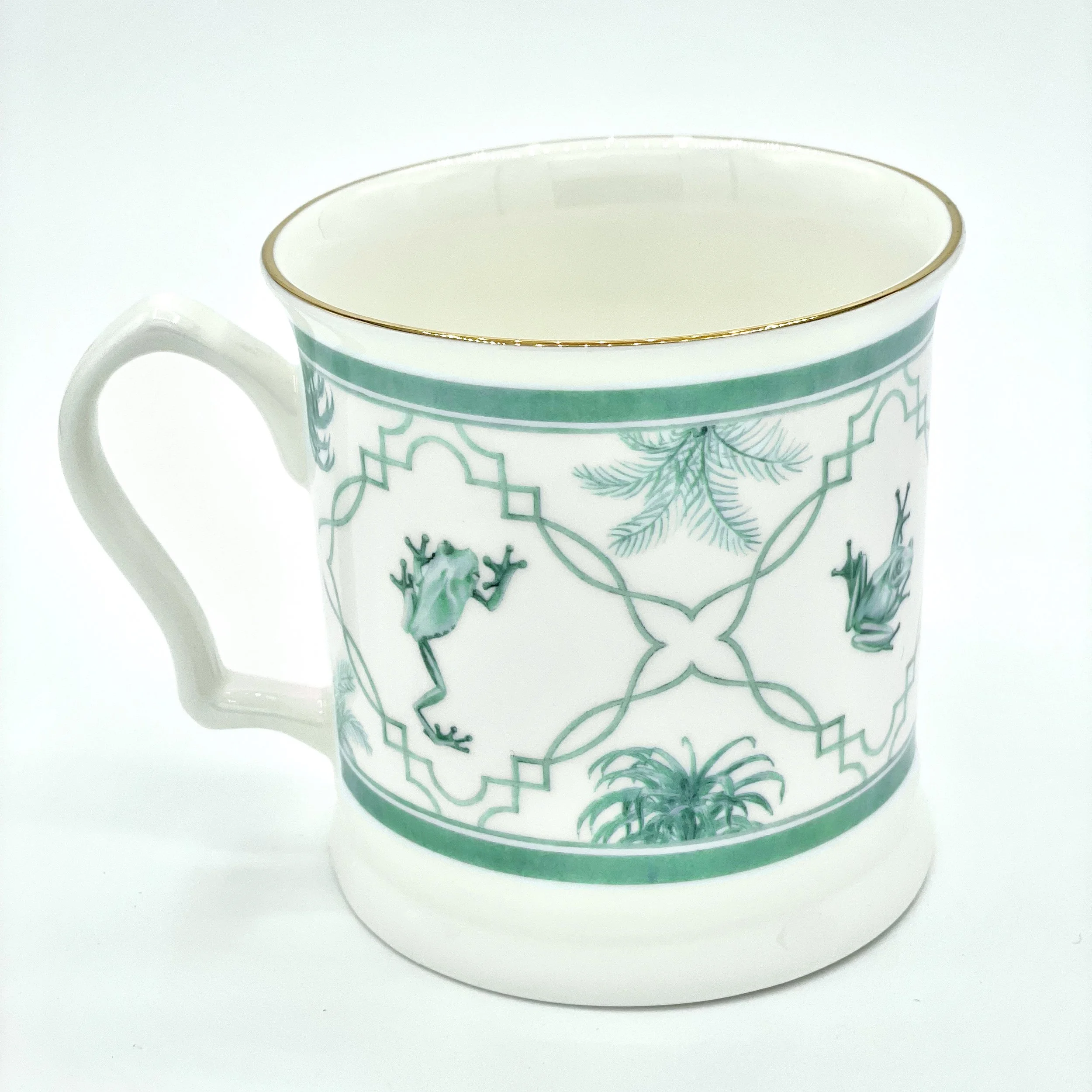 Fine Bone China Frog Animal Pattern Mug handmade in Britain with watercolour design and 24kt gold rim