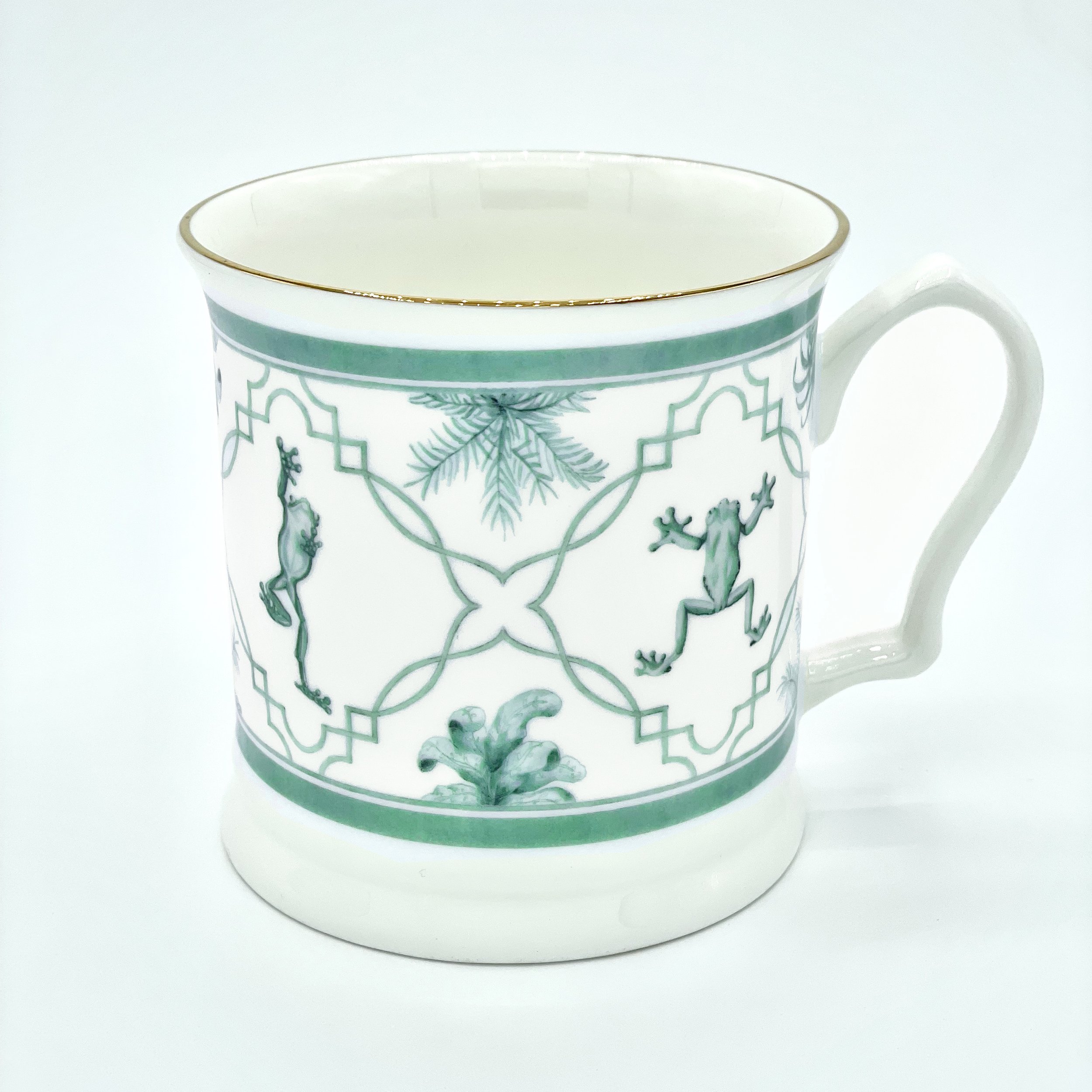 Fine Bone China Frog Animal Pattern Mug handmade in Britain with watercolour design and 24kt gold rim