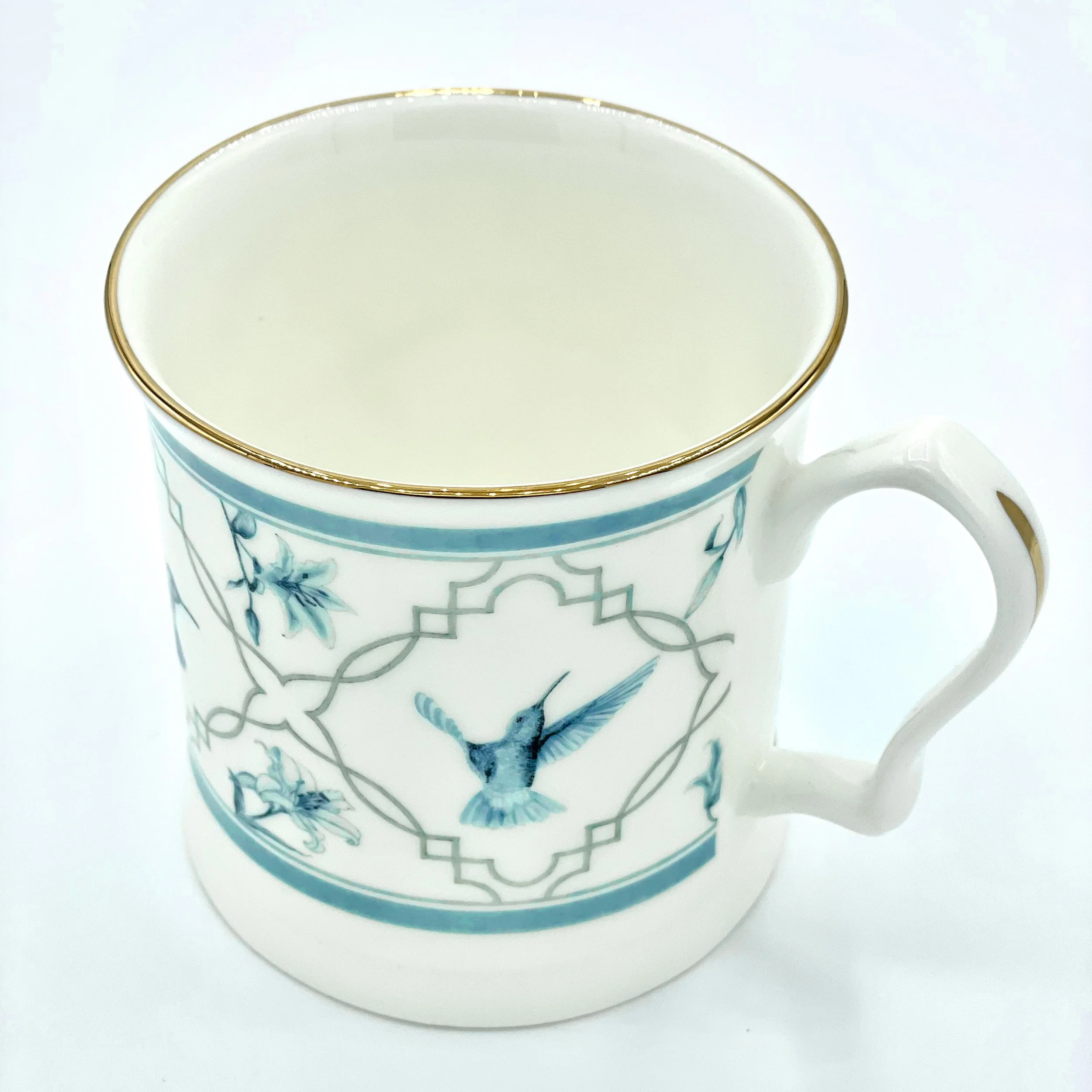 Fine Bone China Hummingbird Mug handmade in Britain with watercolour design and 24kt gold rim