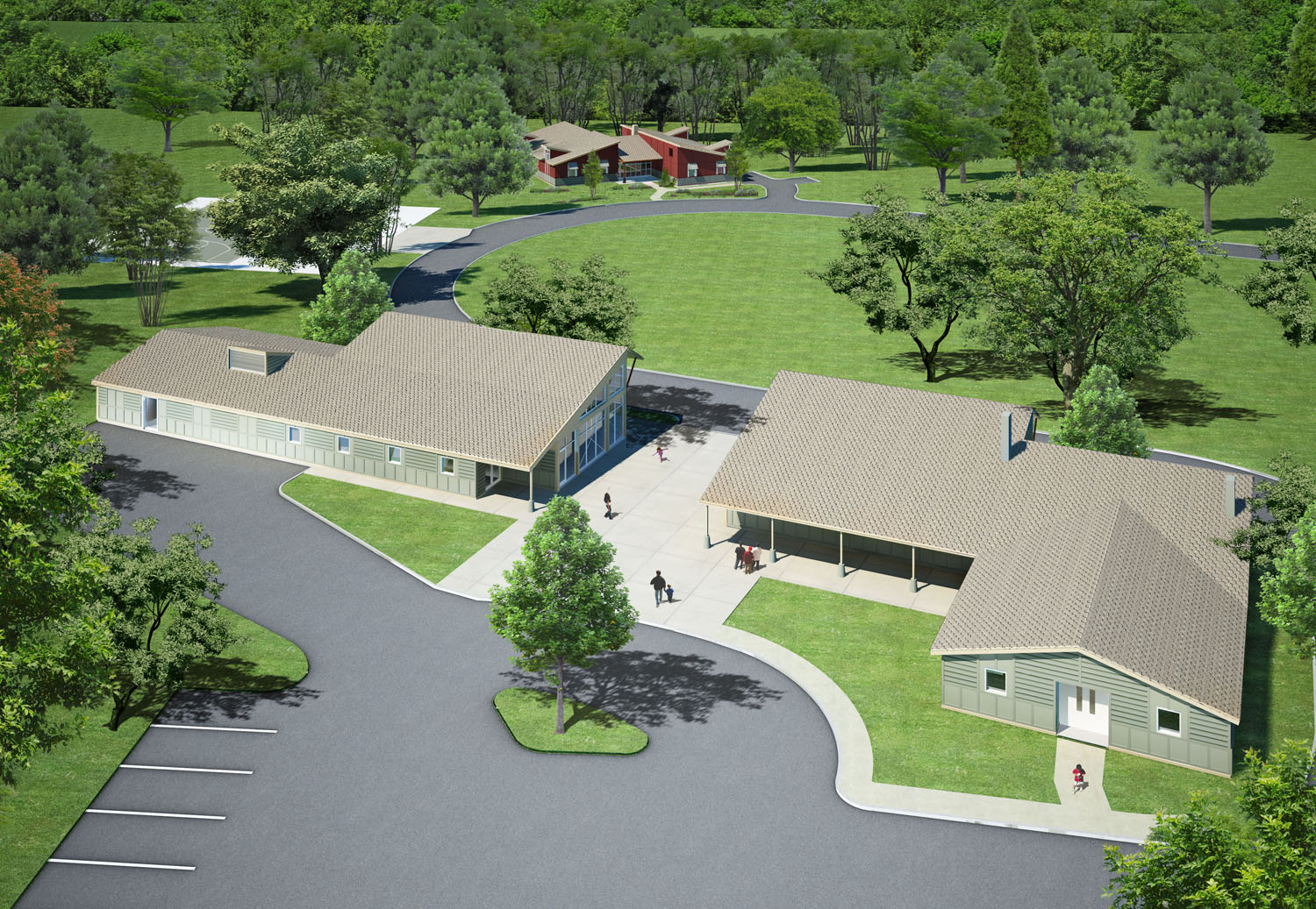 Aerial View of Dining Hall and Activity Center