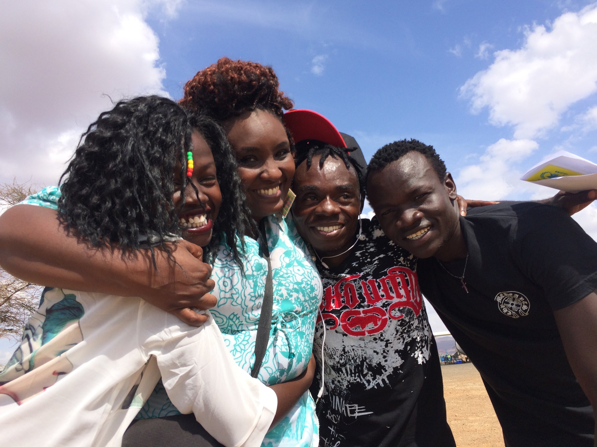 (From right to left) Maya, Journalism Award Winner; Perpetua, FilmAid Field Manager, Kakuma; Justin, Filmmaking Award Winner; Isse, Journalism Award Winner. 