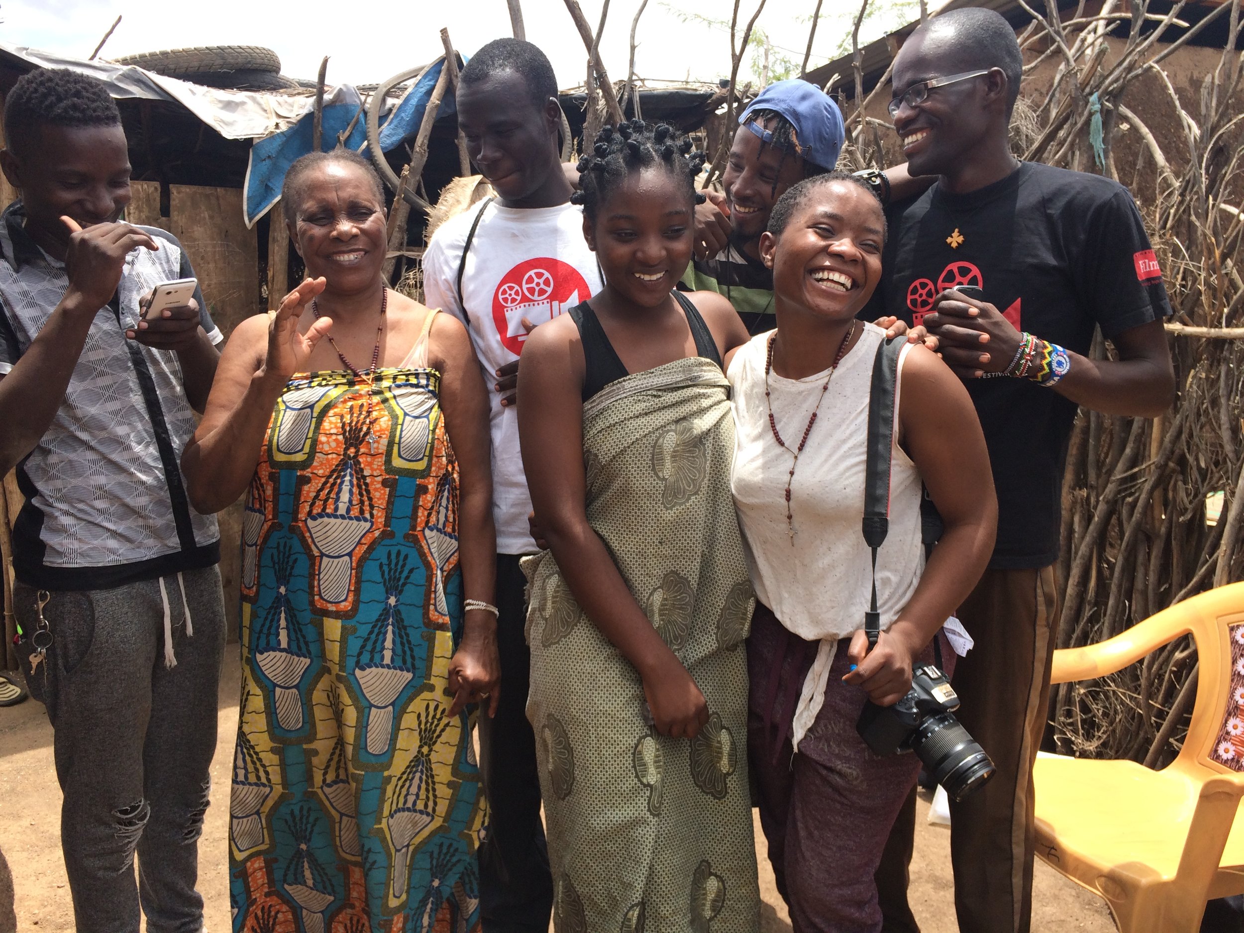 Amina on the set with her cast and crew of It Has Killed My Mother, Kakuma Refugee Camp, October 2017