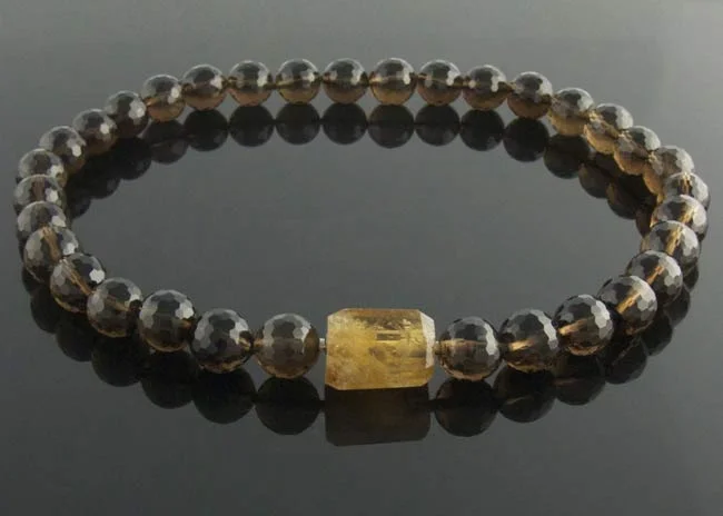 Smoky quartz necklace with interchangeable citrine hexagonal barrel clasp 