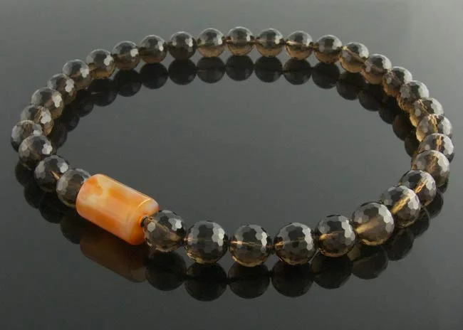 Smoky quartz necklace with interchangeable carnelian cylinder clasp
