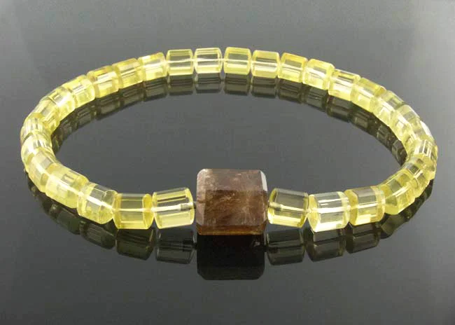 Lemon quartz triangular barrel necklace with interchangeable smoky quartz hexagonal barrel clasp