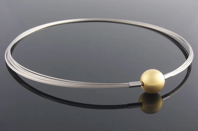 Steel wire multistrand necklace with 14mm gold plated steel ball clasp