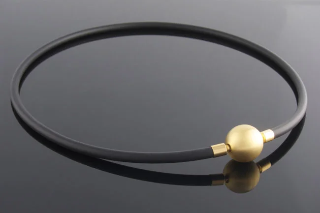 Black rubber necklace with 14mm gold plated steel ball clasp