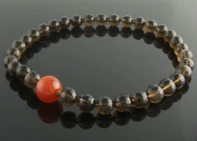 Smoky quartz bead necklace with interchangeable carnelian feature clasp