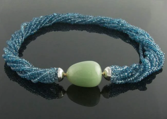 London blue multistrand necklace with aventurine pebble clasp