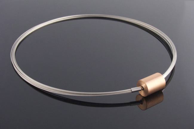 Steel wire multistrand necklace with small rose gold cylinder clasp