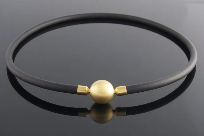 Black rubber necklace with 14mm gold ball clasp